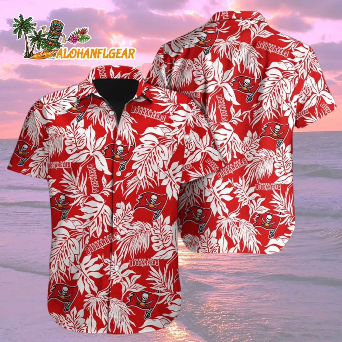 Tampa Bay Buccaneers Tropical Leafs Design Hawaiian Shirt 1 Tampa Bay Buccaneers Tropical Leafs Design Hawaiian Shirt 2