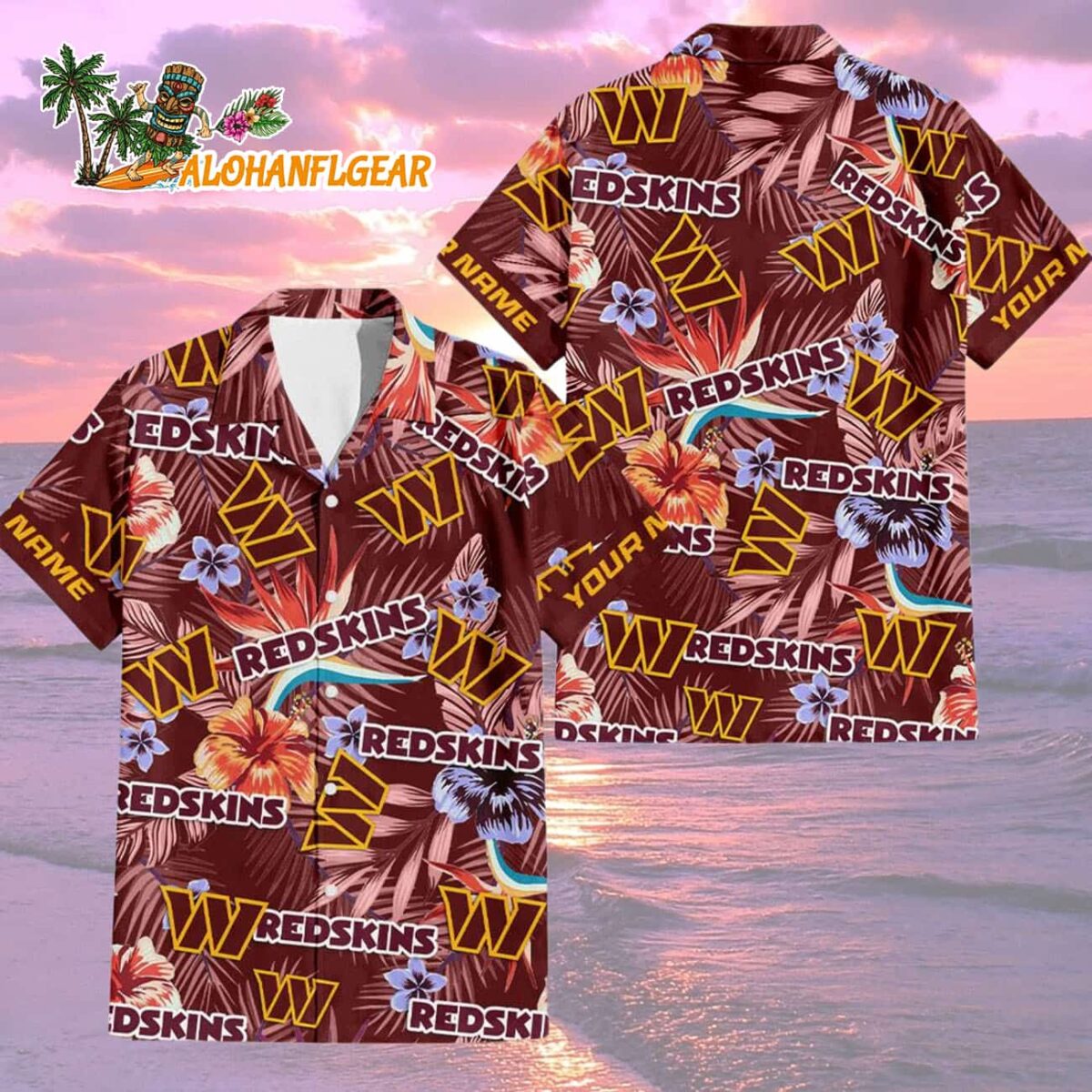 Washington Commanders Football Team Flower Summer Design Custom Name Hawaiian Shirt 2