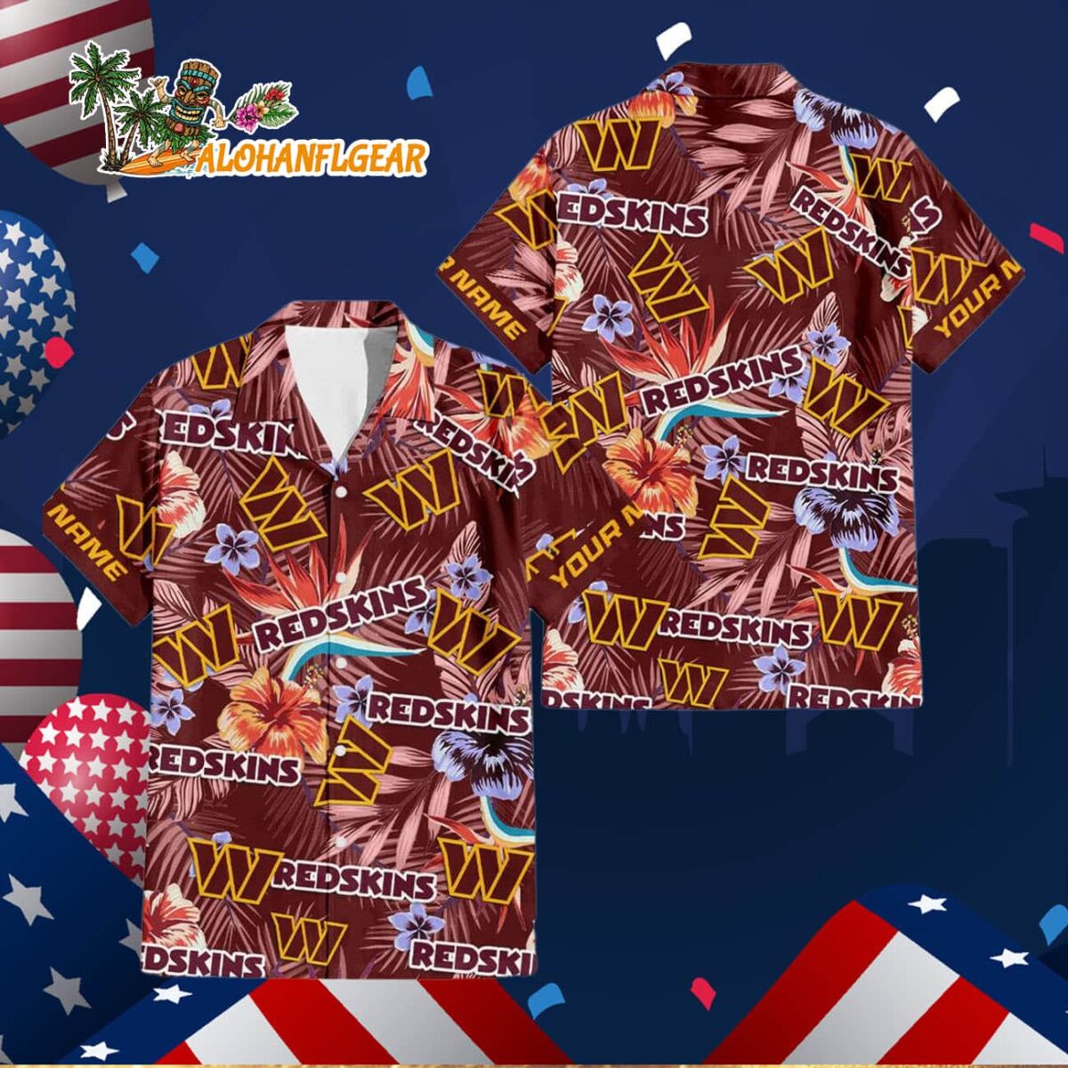 Washington Commanders Football Team Flower Summer Design Custom Name Hawaiian Shirt 3