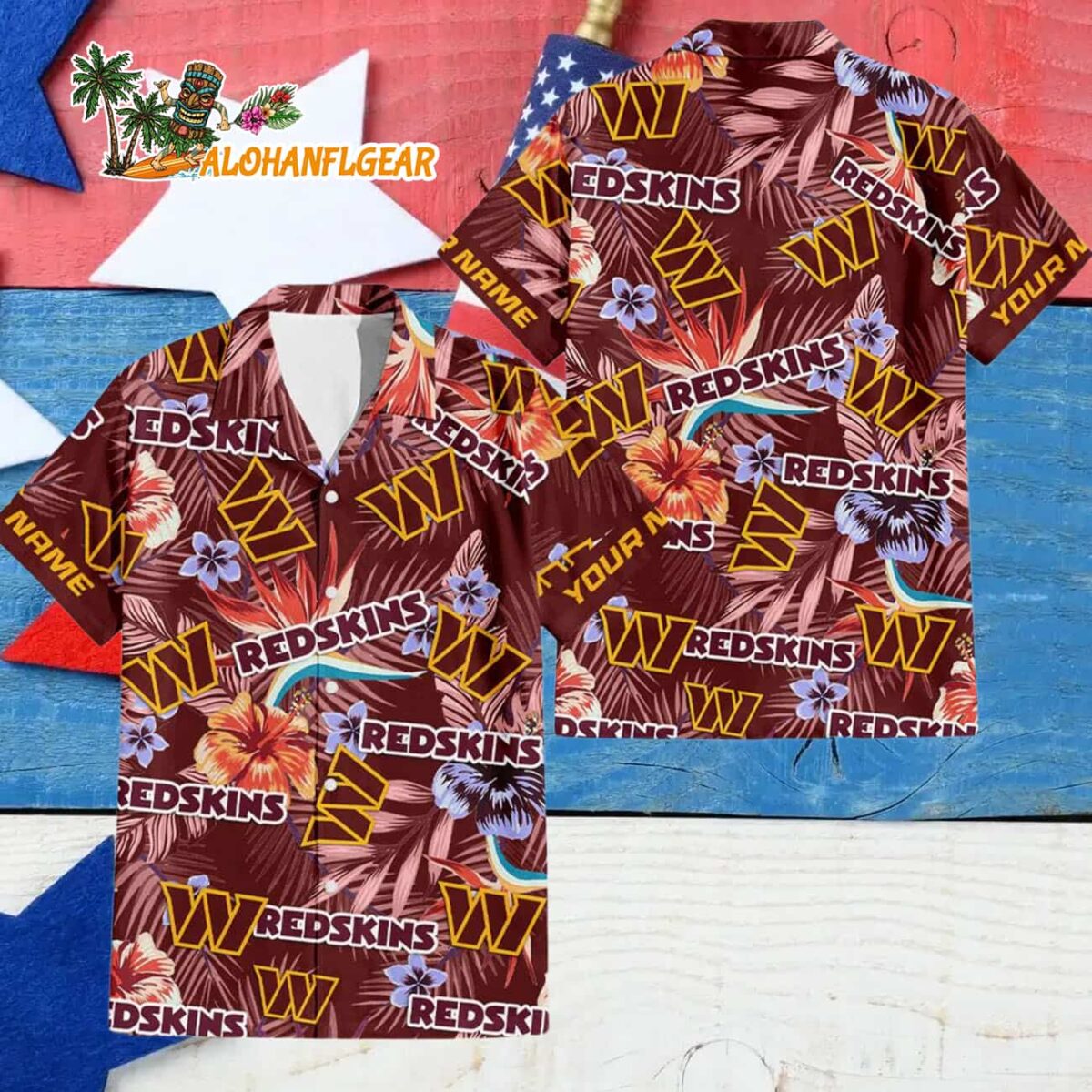 Washington Commanders Football Team Flower Summer Design Custom Name Hawaiian Shirt 4