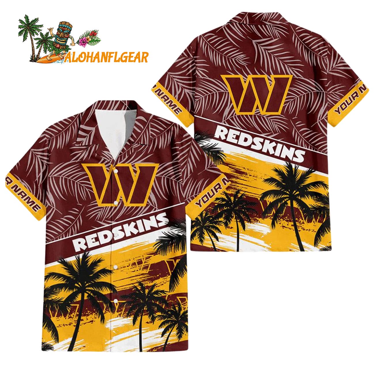 Washington Commanders Palm Tree Tropical Trendy Football Custom Name Hawaiian Shirt Washington Commanders Palm Tree Tropical Trendy Football Custom Name Hawaiian Shirt