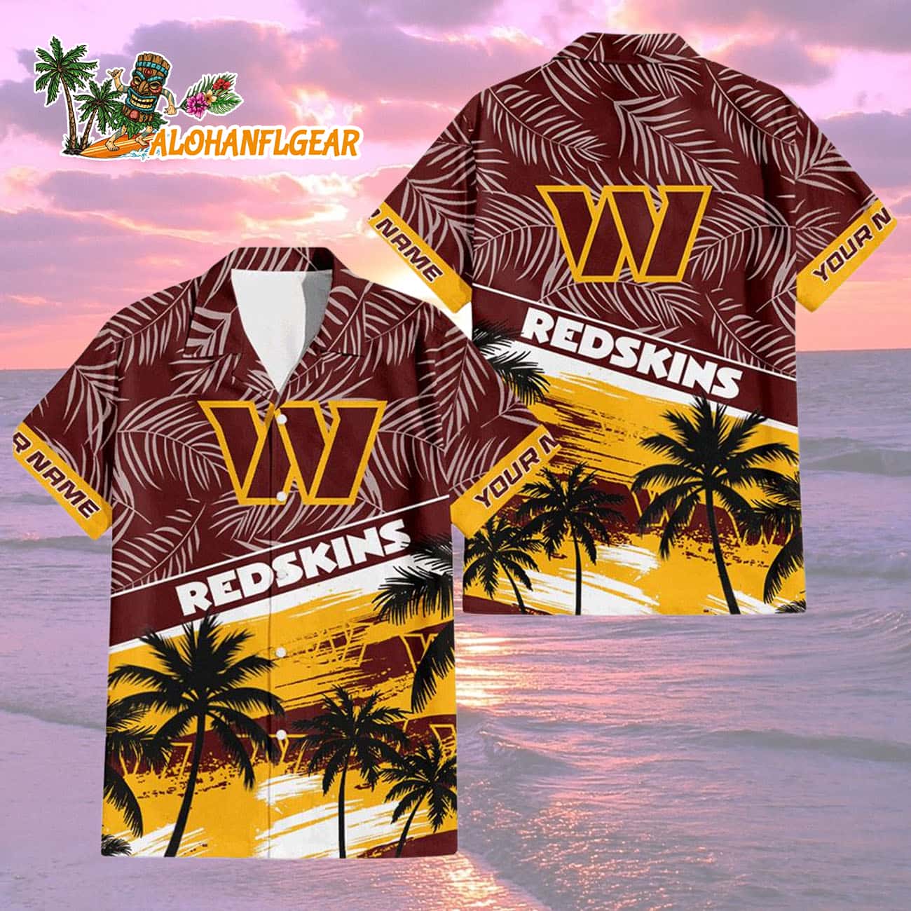 Washington Commanders Palm Tree Tropical Trendy Football Custom Name Hawaiian Shirt Washington Commanders Palm Tree Tropical Trendy Football Custom Name Hawaiian Shirt