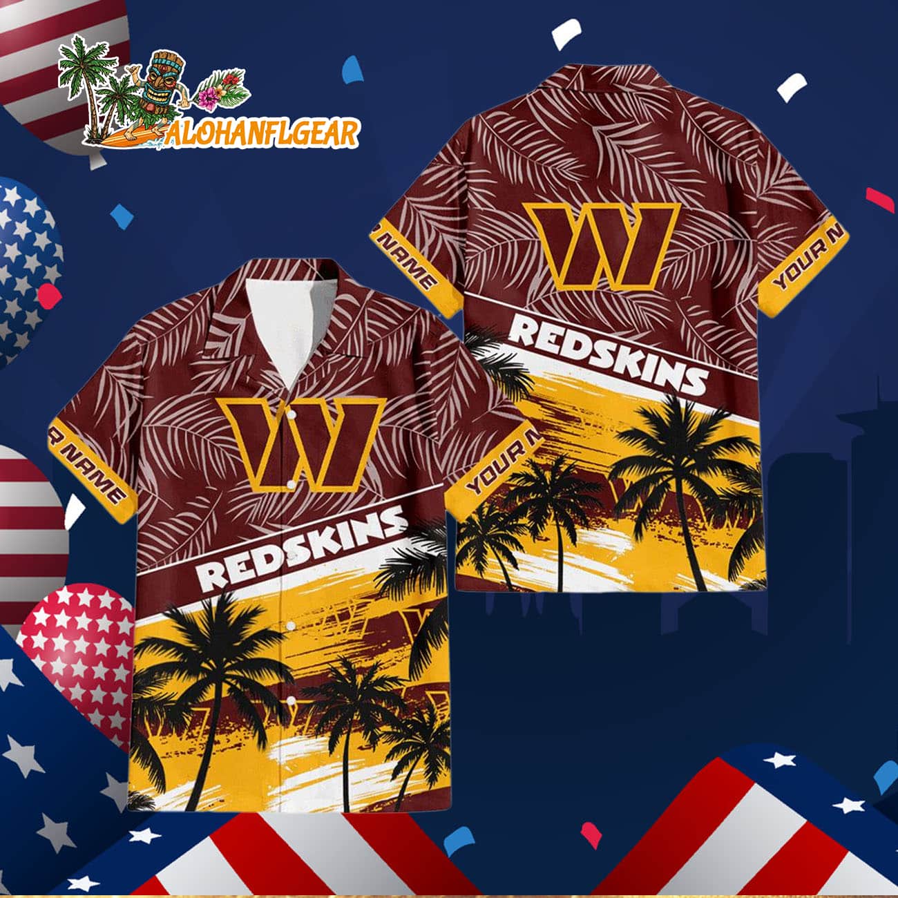 Washington Commanders Palm Tree Tropical Trendy Football Custom Name Hawaiian Shirt Washington Commanders Palm Tree Tropical Trendy Football Custom Name Hawaiian Shirt