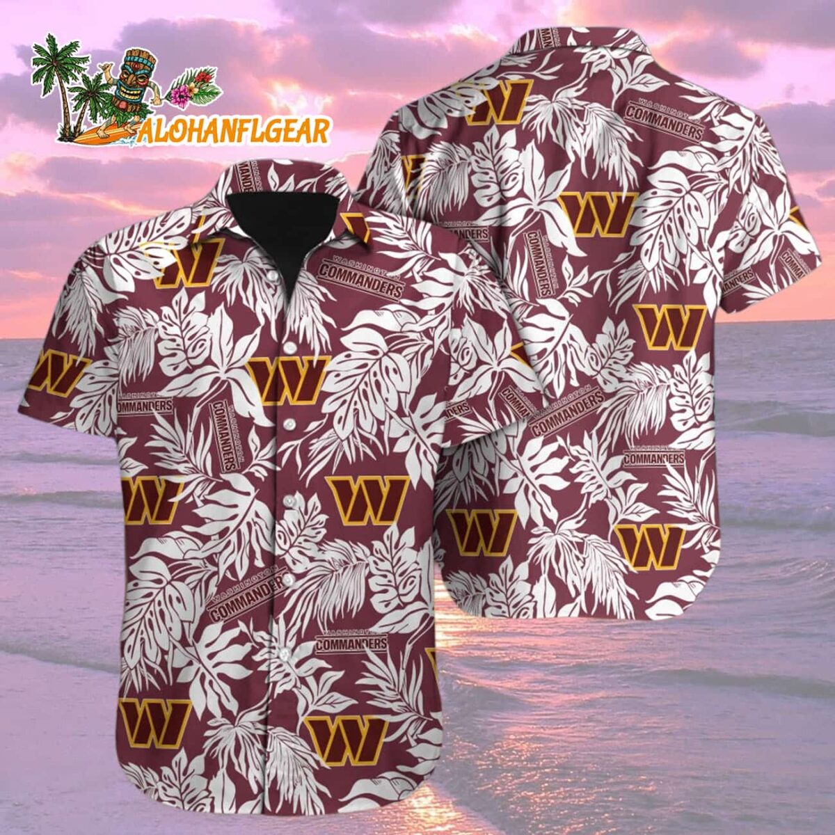 Washington Commanders Tropical Leafs Design Hawaiian Shirt 1 Washington Commanders Tropical Leafs Design Hawaiian Shirt 2