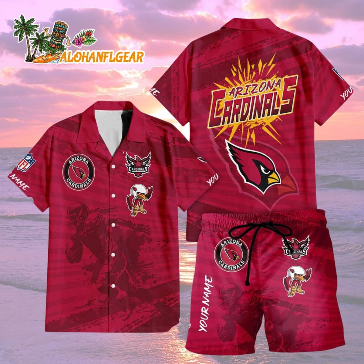 Arizona Cardinals Combo Hawaiian Shirt And Shorts 1 Arizona Cardinals Combo Hawaiian Shirt And Shorts Football Summer Beach Hawaiian Sets 2