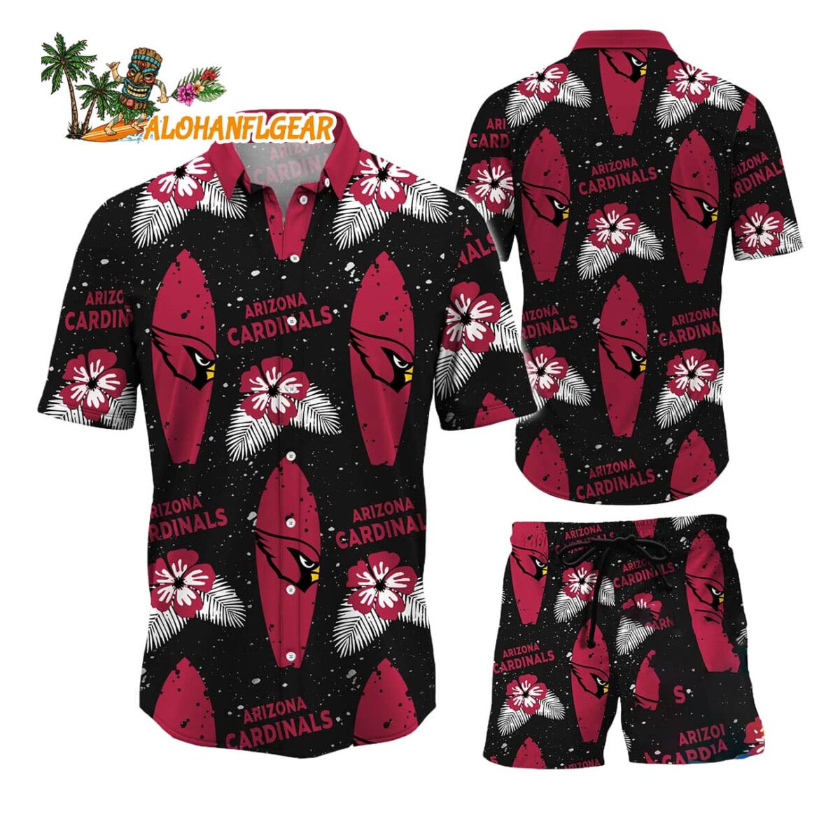 Arizona Cardinals Flower Pattern Hawaiian Shirt And Shorts Football Summer Hawaiian Set 1