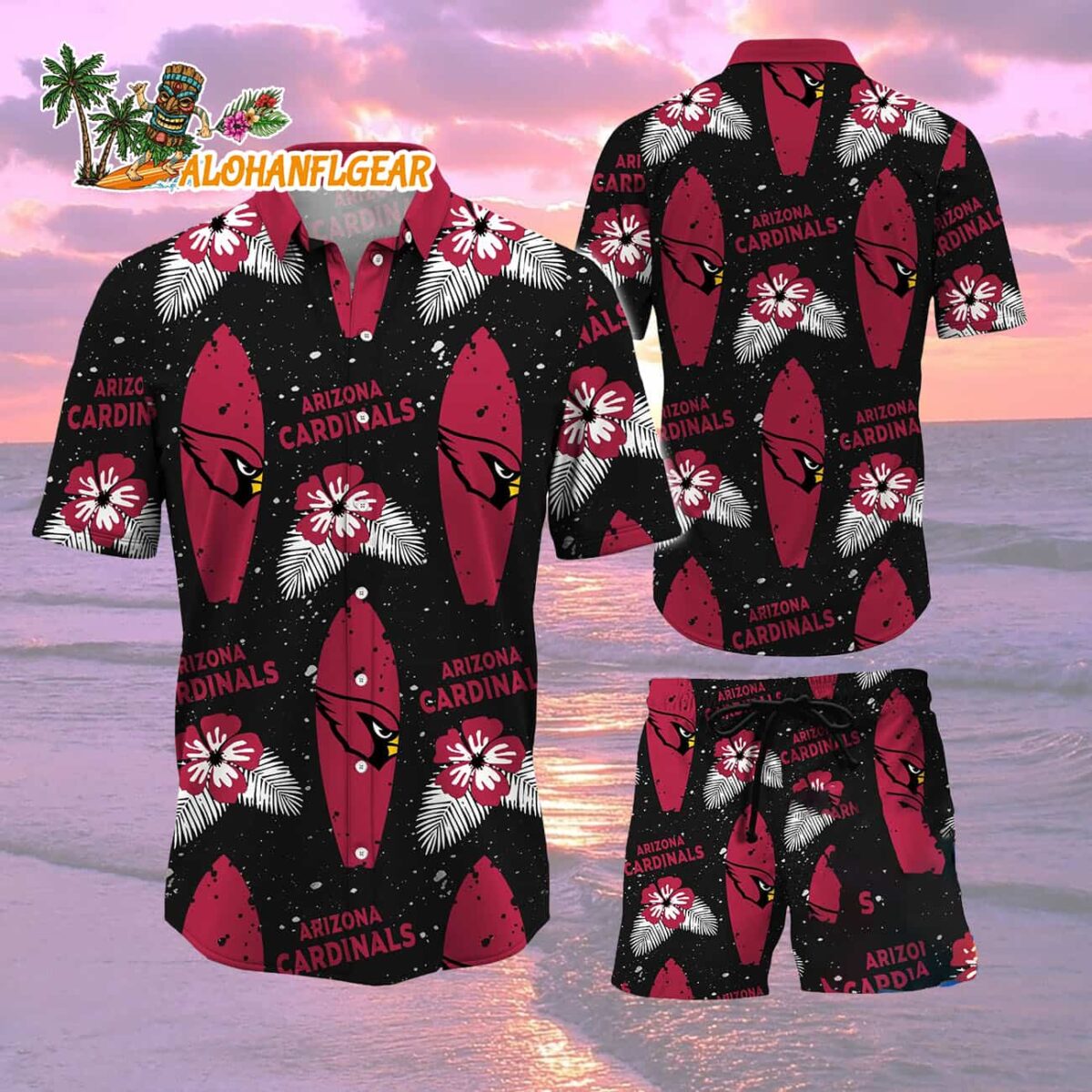 Arizona Cardinals Flower Pattern Hawaiian Shirt And Shorts Football Summer Hawaiian Set 2