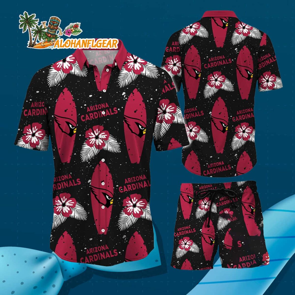Arizona Cardinals Flower Pattern Hawaiian Shirt And Shorts Football Summer Hawaiian Set 3