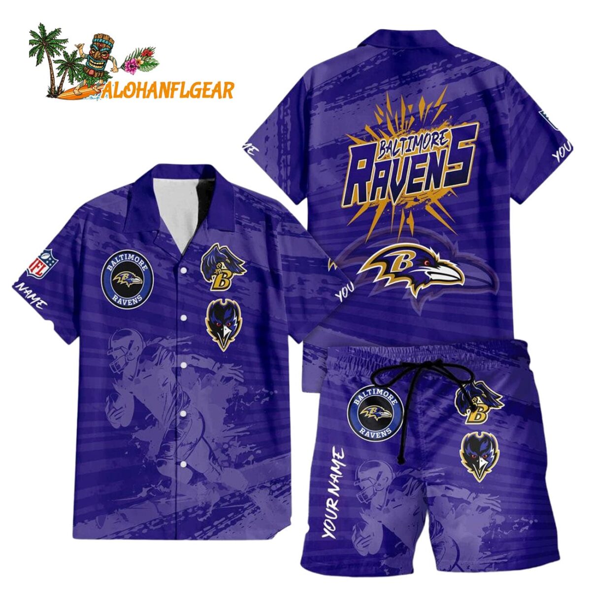 Baltimore Ravens Combo Hawaiian Shirt And Shorts Football Summer Beach Hawaiian Sets 1