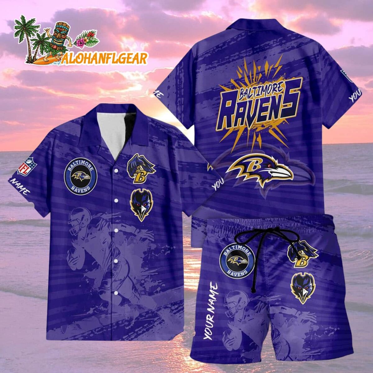 Baltimore Ravens Combo Hawaiian Shirt And Shorts 1 Baltimore Ravens Combo Hawaiian Shirt And Shorts Football Summer Beach Hawaiian Sets 2