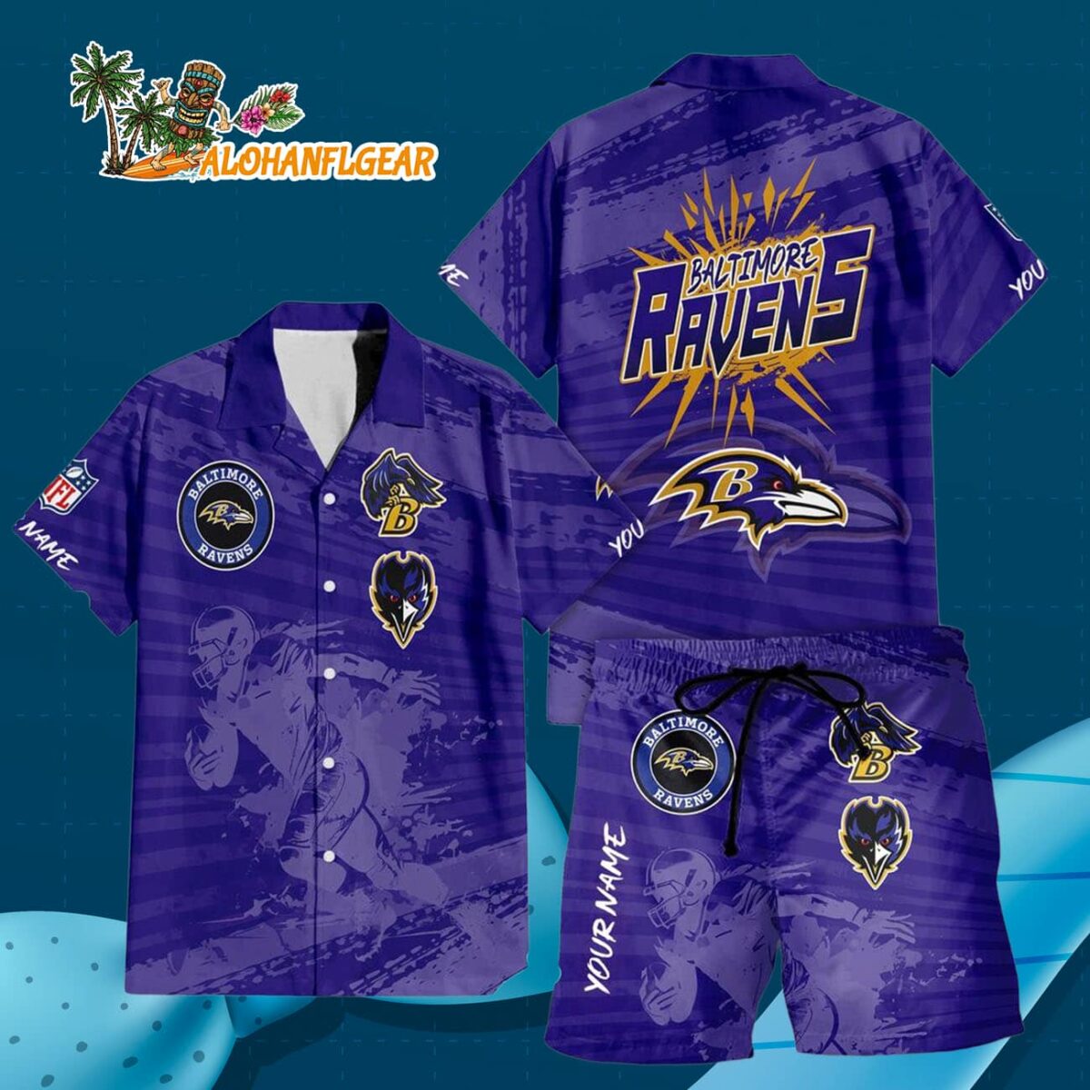 Baltimore Ravens Combo Hawaiian Shirt And Shorts 2 Baltimore Ravens Combo Hawaiian Shirt And Shorts Football Summer Beach Hawaiian Sets 3