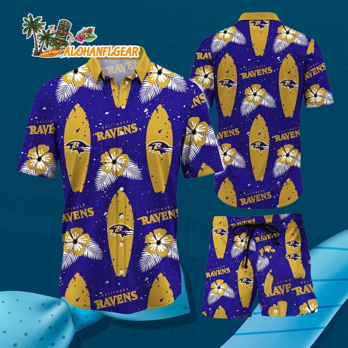 Baltimore Ravens Flower Pattern Hawaiian Shirt And Shorts 2 Baltimore Ravens Flower Pattern Hawaiian Shirt And Shorts Football Summer Hawaiian Set 3