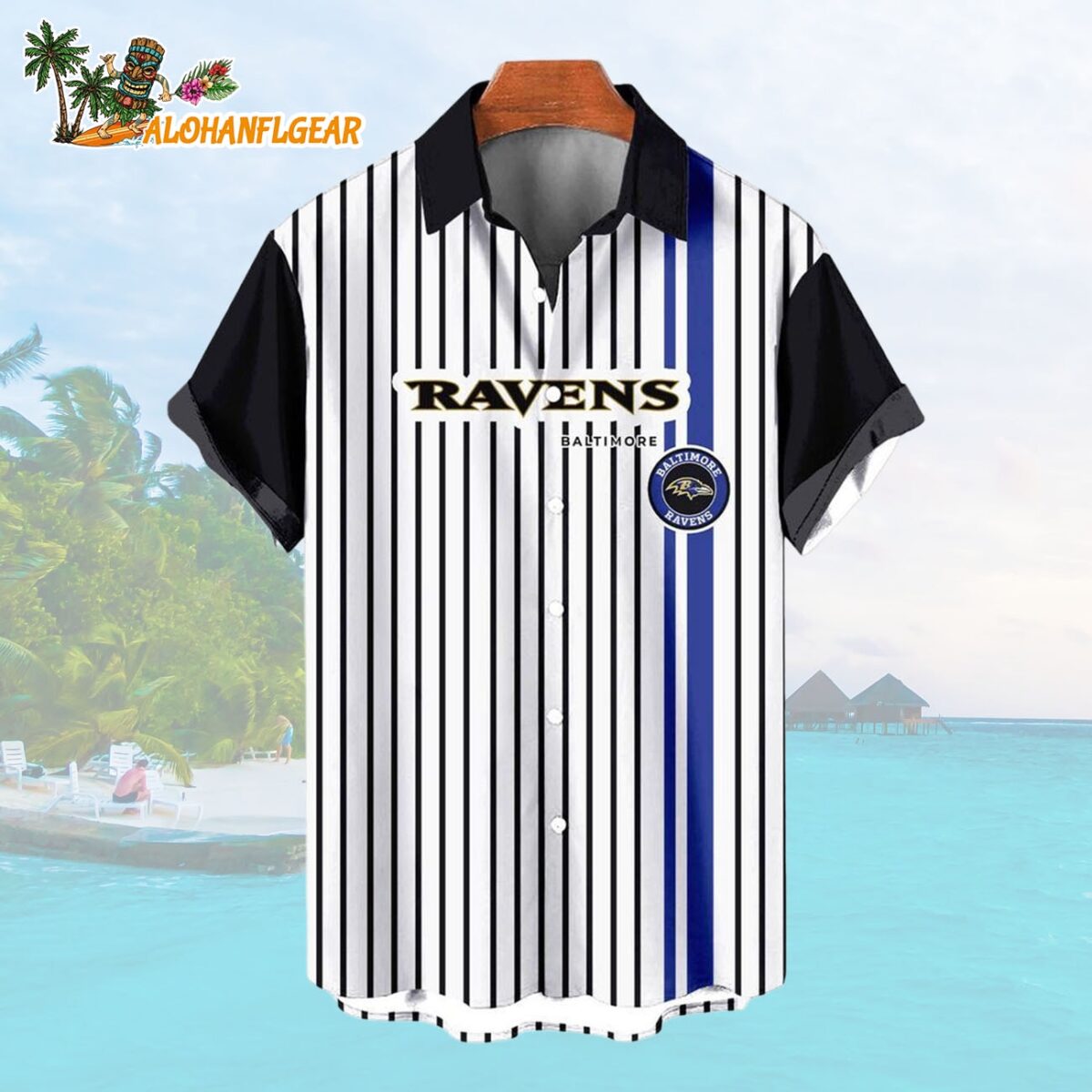Baltimore RavensClassic Retro Mascot Line Summer Beach Hawaiian Shirt 1