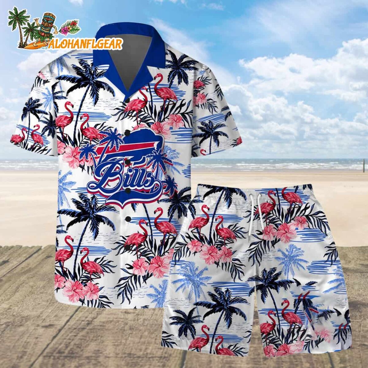 Buffalo Bills Football Team Logo Pattern Flamingo Hibiscus Summer Hawaiian Shirt And Beach Short 1