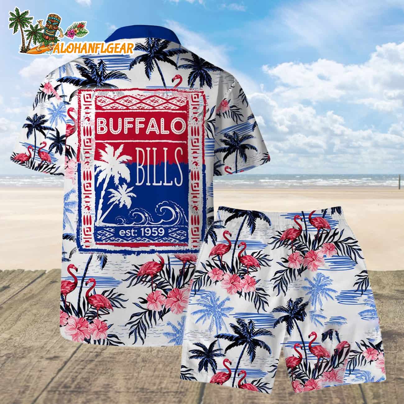 Buffalo Bills Football Team Logo Pattern Flamingo Hibiscus Summer Hawaiian Shirt And Beach Short Buffalo Bills Football Team Logo Pattern Flamingo Hibiscus Summer Hawaiian Shirt And Beach Short