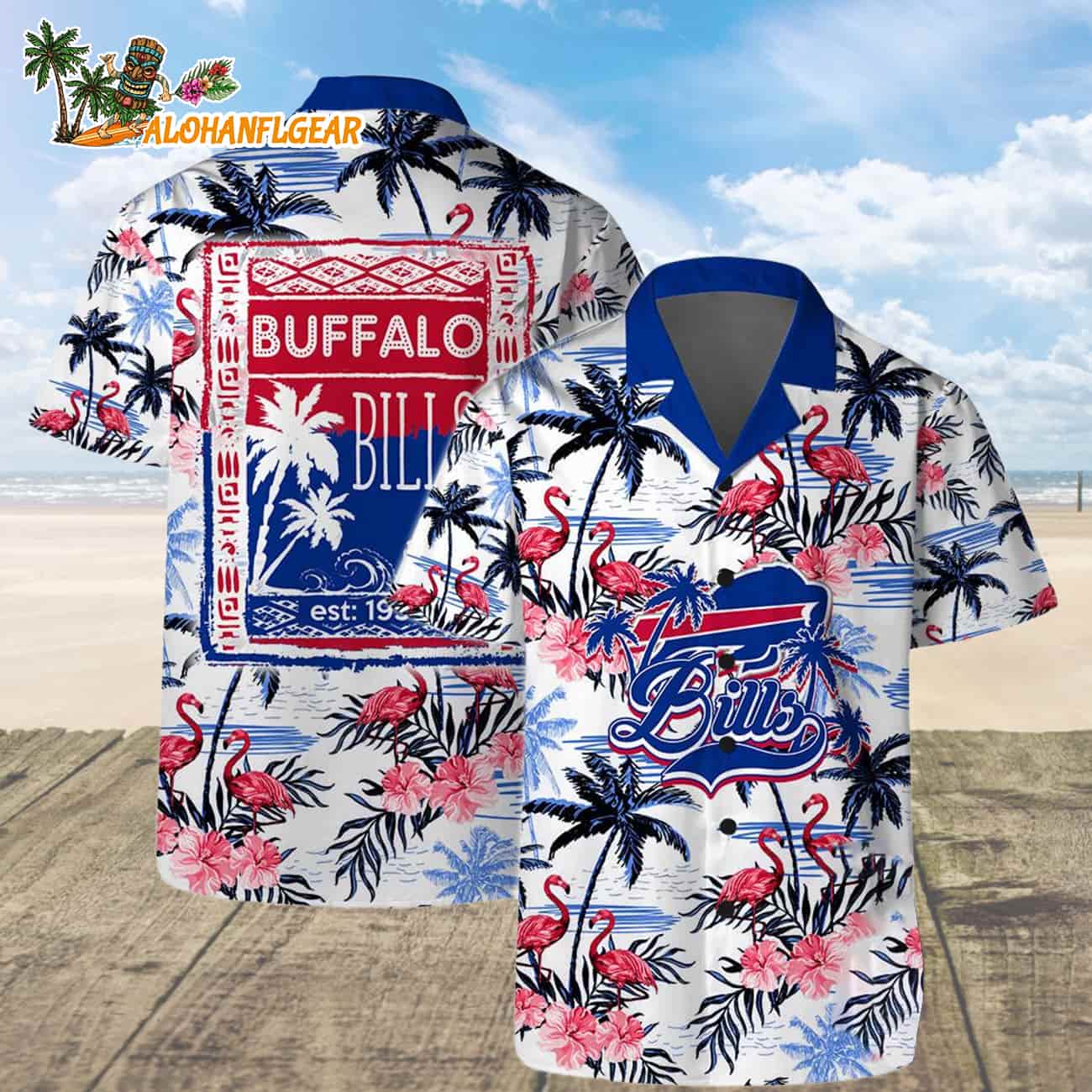 Buffalo Bills Football Team Logo Pattern Flamingo Hibiscus Summer Hawaiian Shirt And Beach Short Buffalo Bills Football Team Logo Pattern Flamingo Hibiscus Summer Hawaiian Shirt And Beach Short