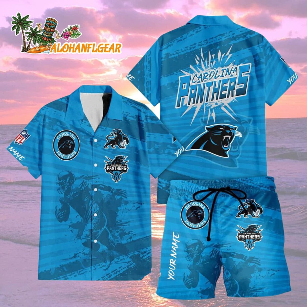 Carolina Panthers Combo Hawaiian Shirt And Shorts Football Summer Beach Hawaiian Sets 2