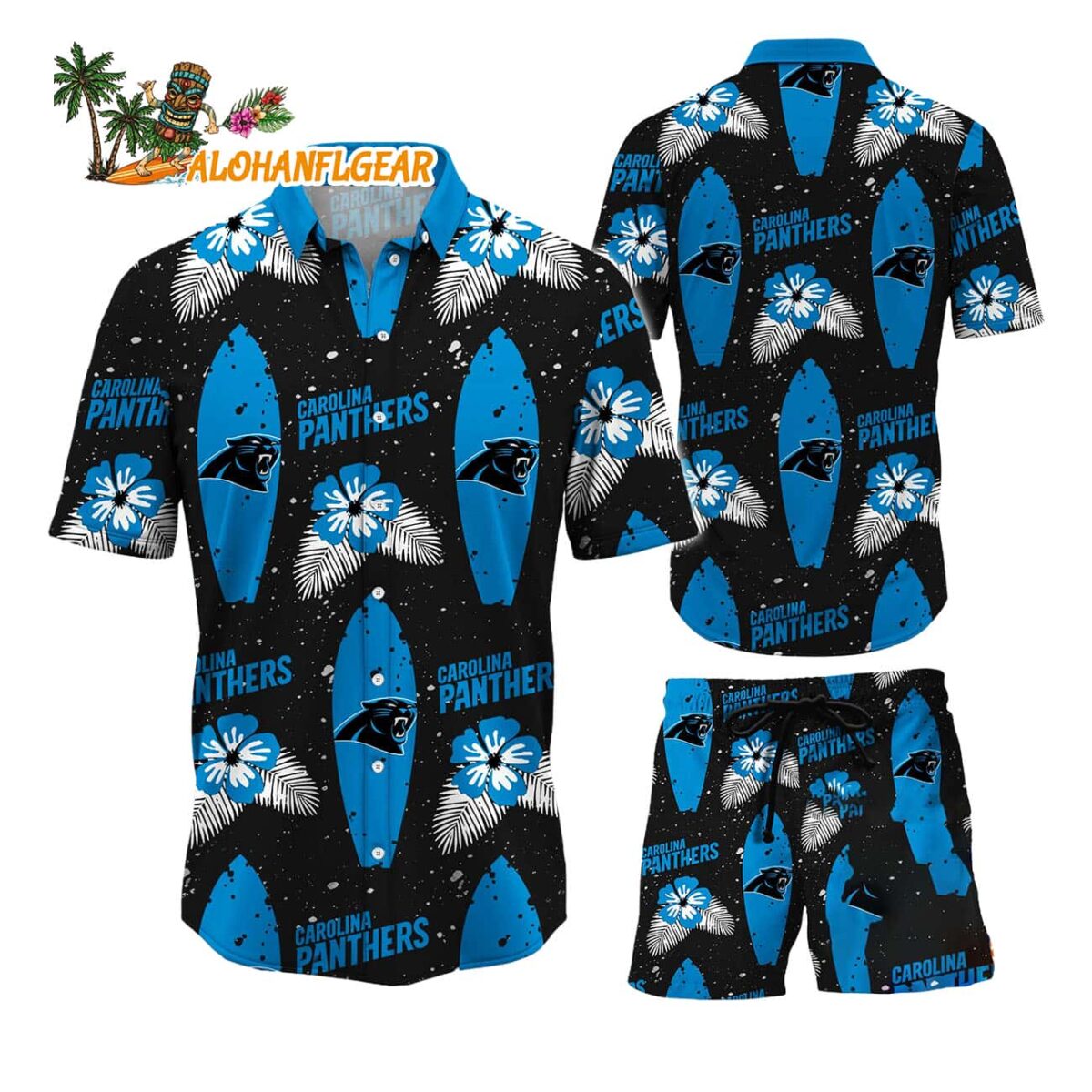 Carolina Panthers Flower Pattern Hawaiian Shirt And Shorts Football Summer Hawaiian Set 1