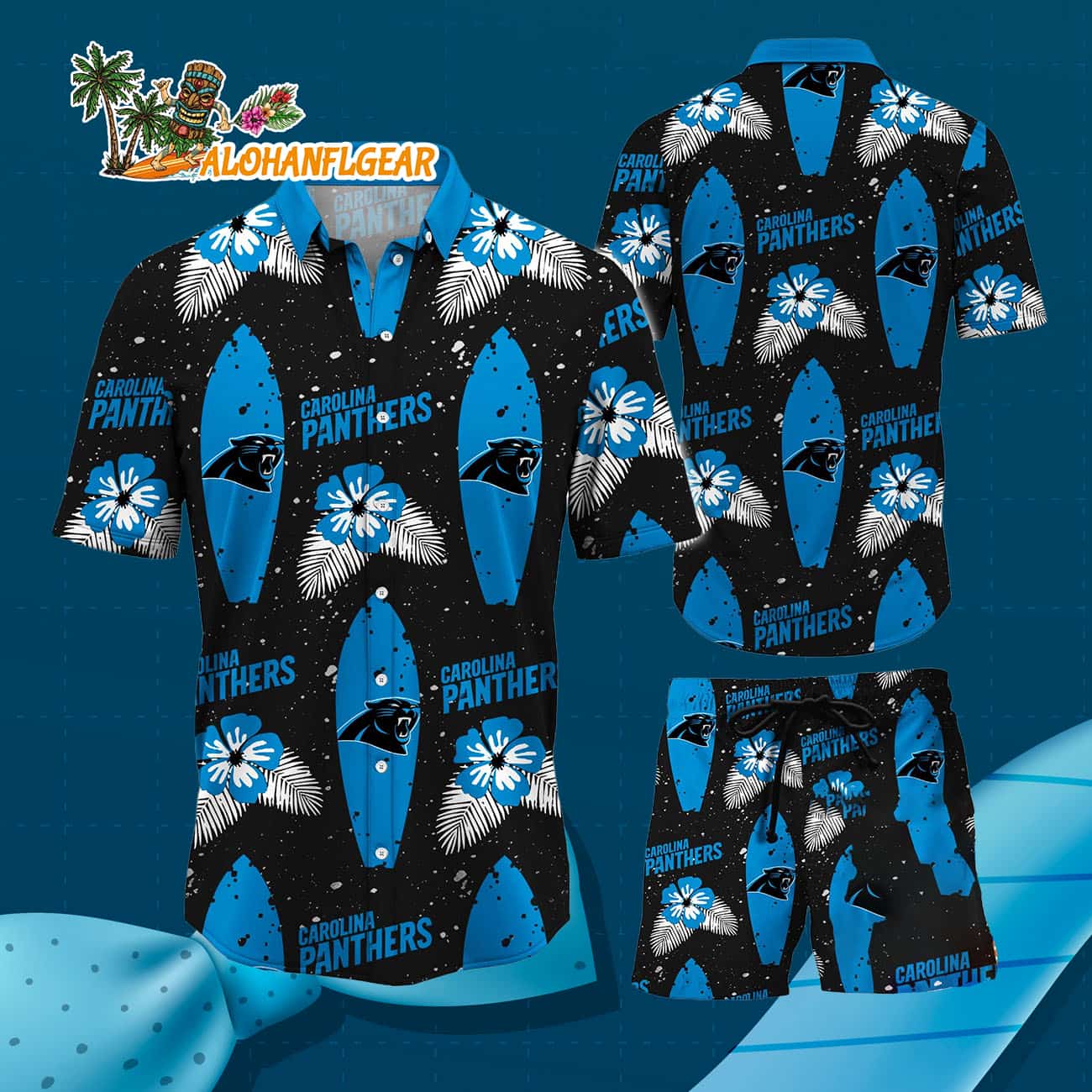 Carolina Panthers Flower Pattern Hawaiian Shirt And Shorts Carolina Panthers Flower Pattern Hawaiian Shirt And Shorts