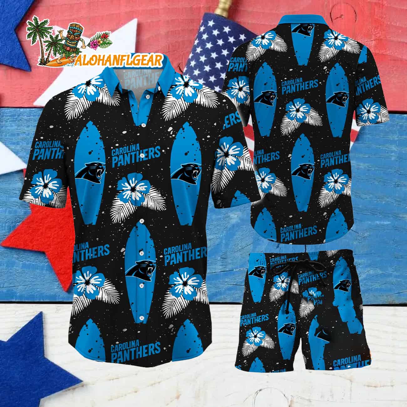 Carolina Panthers Flower Pattern Hawaiian Shirt And Shorts Carolina Panthers Flower Pattern Hawaiian Shirt And Shorts