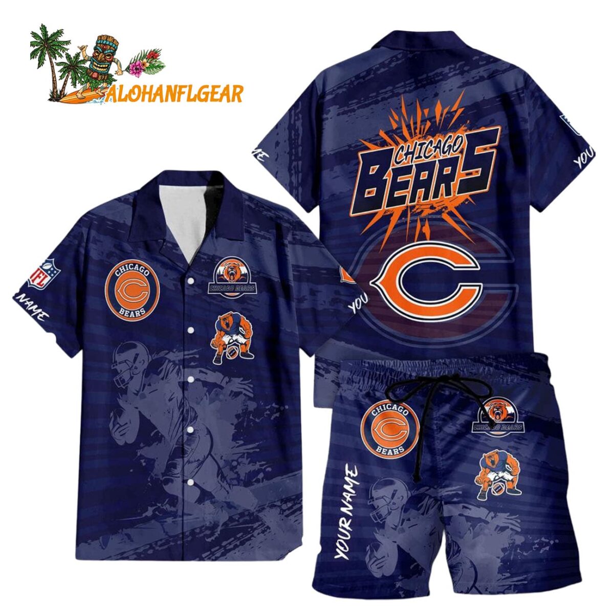 Chicago Bears Combo Hawaiian Shirt And Shorts Football Summer Beach Hawaiian Sets 1