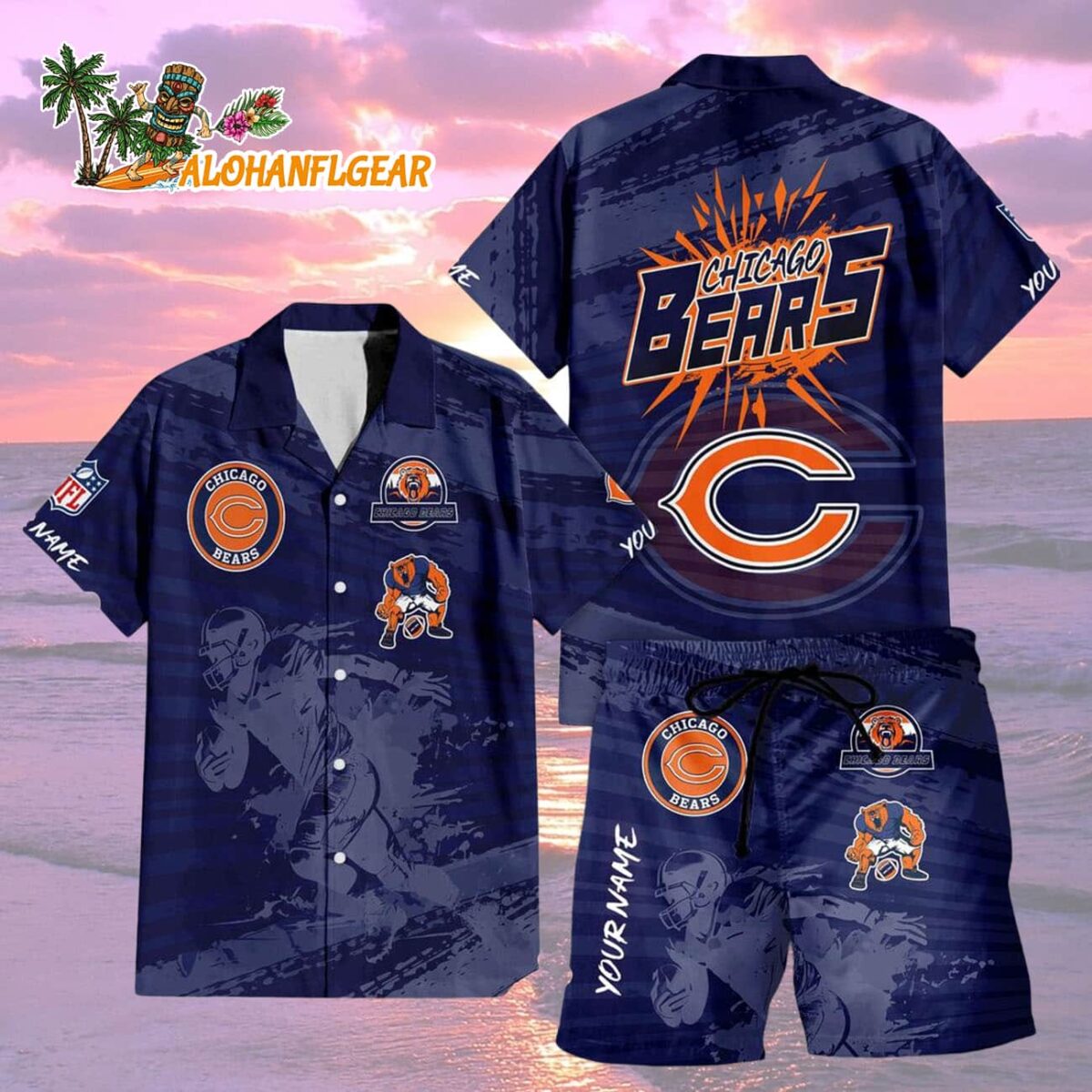 Chicago Bears Combo Hawaiian Shirt And Shorts 1 Chicago Bears Combo Hawaiian Shirt And Shorts Football Summer Beach Hawaiian Sets 2