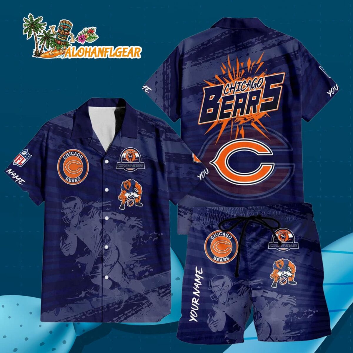 Chicago Bears Combo Hawaiian Shirt And Shorts 2 Chicago Bears Combo Hawaiian Shirt And Shorts Football Summer Beach Hawaiian Sets 3