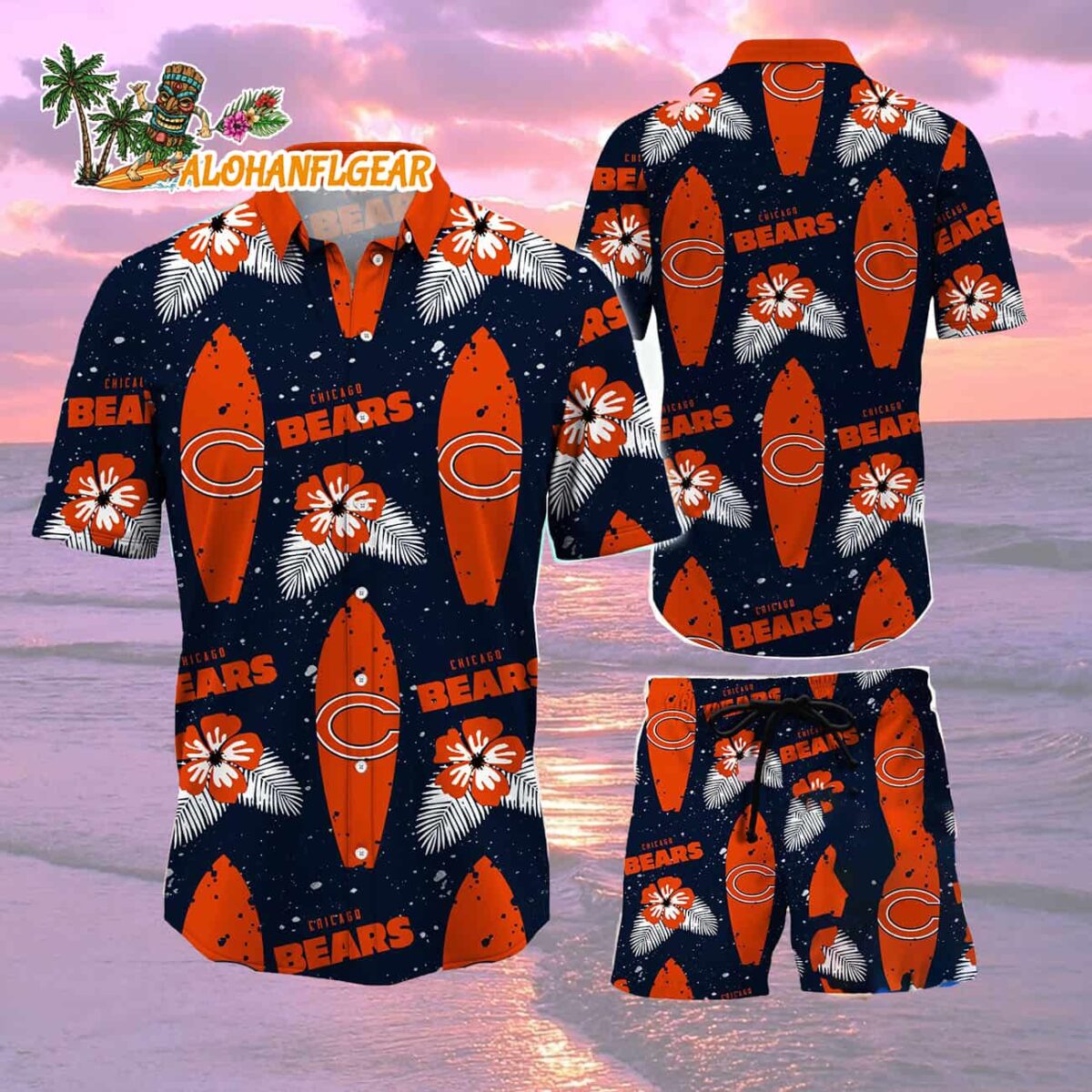 Chicago Bears Flower Pattern Hawaiian Shirt And Shorts 1 Chicago Bears Flower Pattern Hawaiian Shirt And Shorts Football Summer Hawaiian Set 2