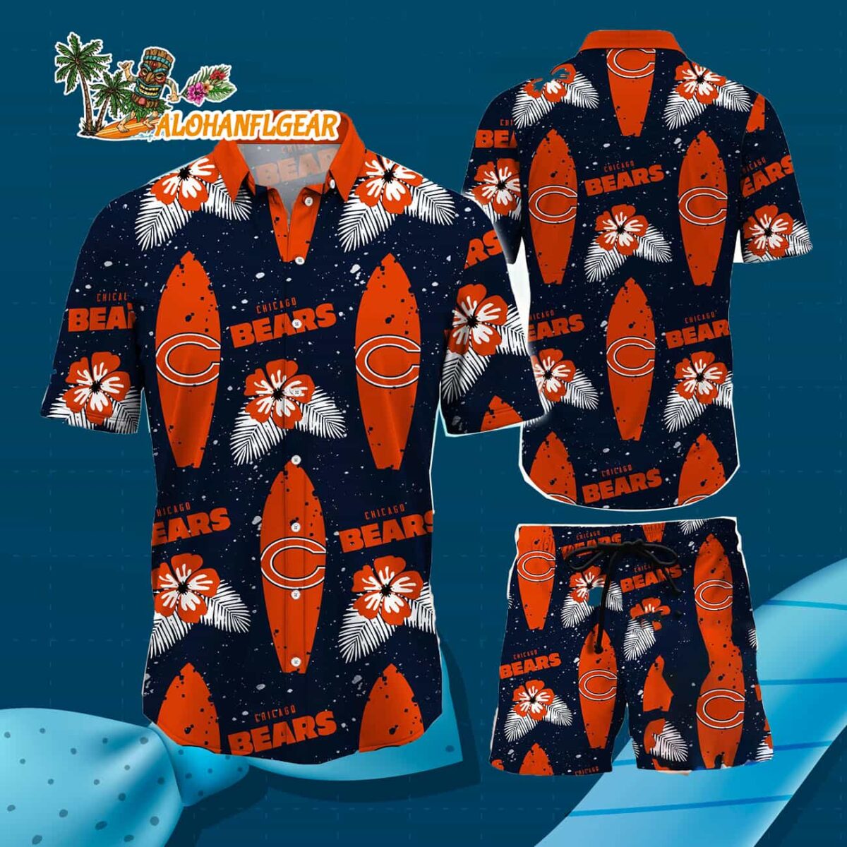 Chicago Bears Flower Pattern Hawaiian Shirt And Shorts 2 Chicago Bears Flower Pattern Hawaiian Shirt And Shorts Football Summer Hawaiian Set 3