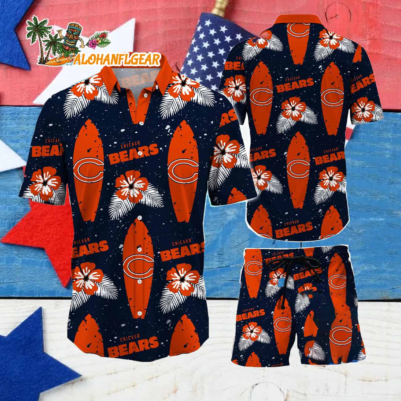 Chicago Bears Flower Pattern Hawaiian Shirt And Shorts Chicago Bears Flower Pattern Hawaiian Shirt And Shorts