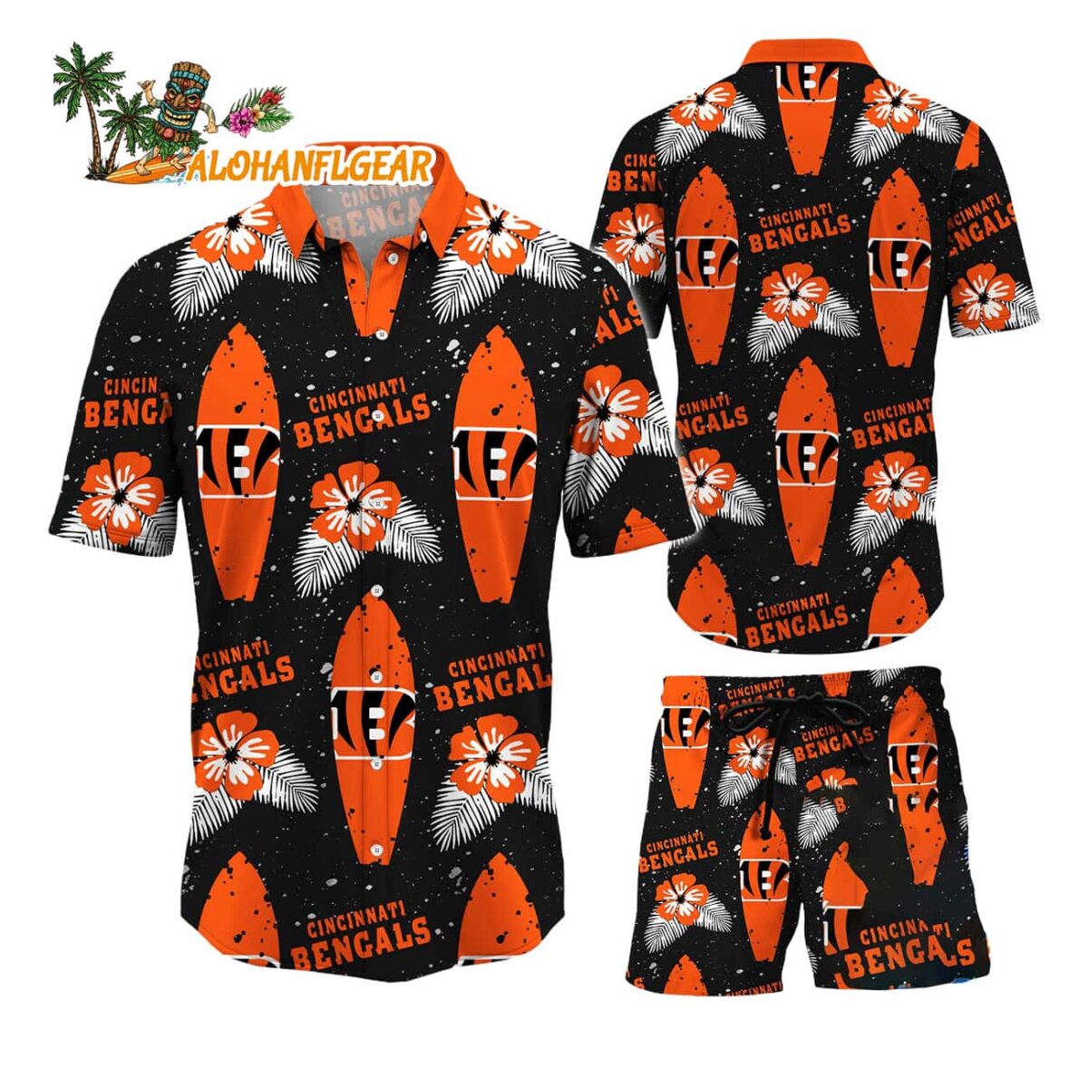Cincinnati Bengals Flower Pattern Hawaiian Shirt And Shorts Football Summer Hawaiian Set 1