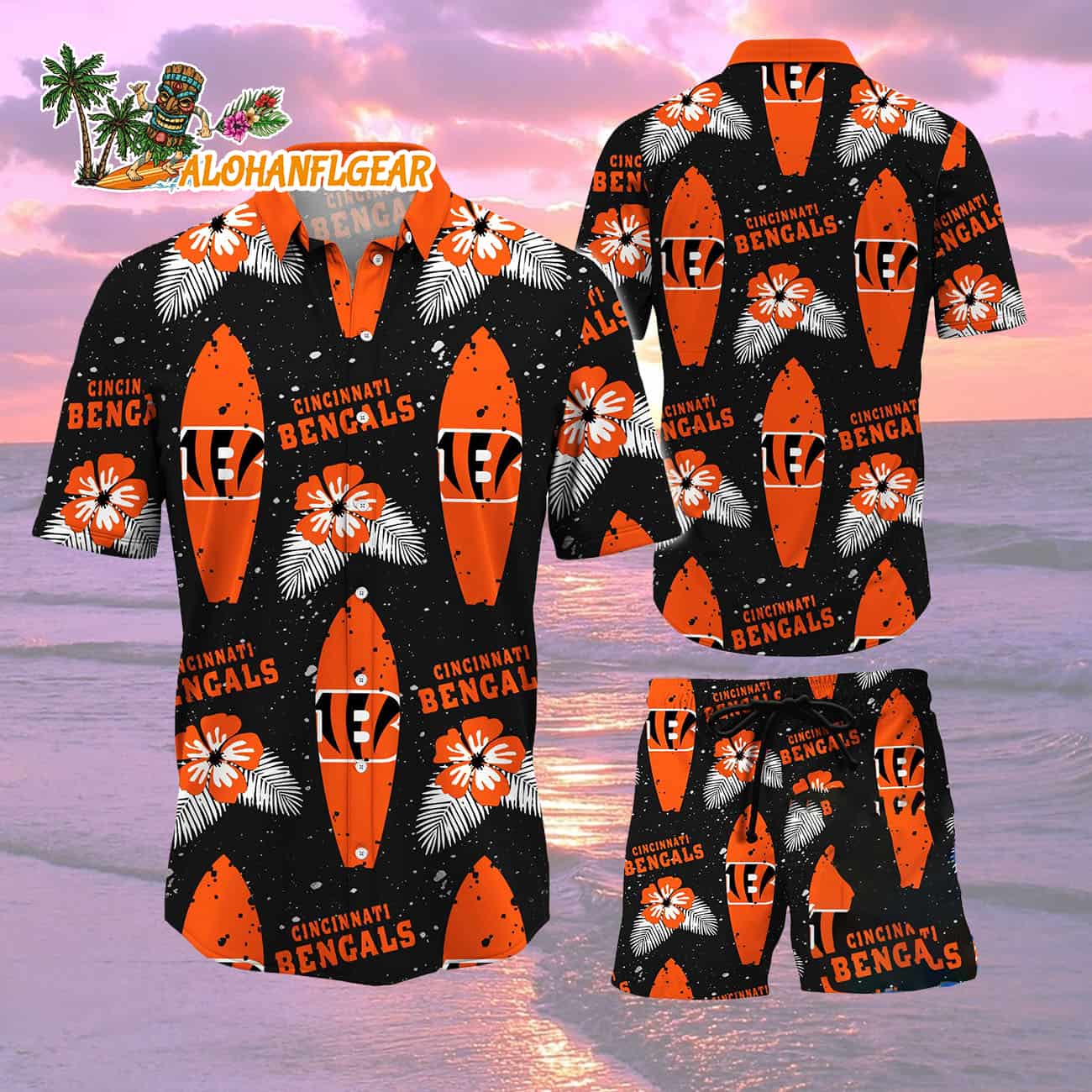 Cincinnati Bengals Flower Pattern Hawaiian Shirt And Shorts Cincinnati Bengals Flower Pattern Hawaiian Shirt And Shorts