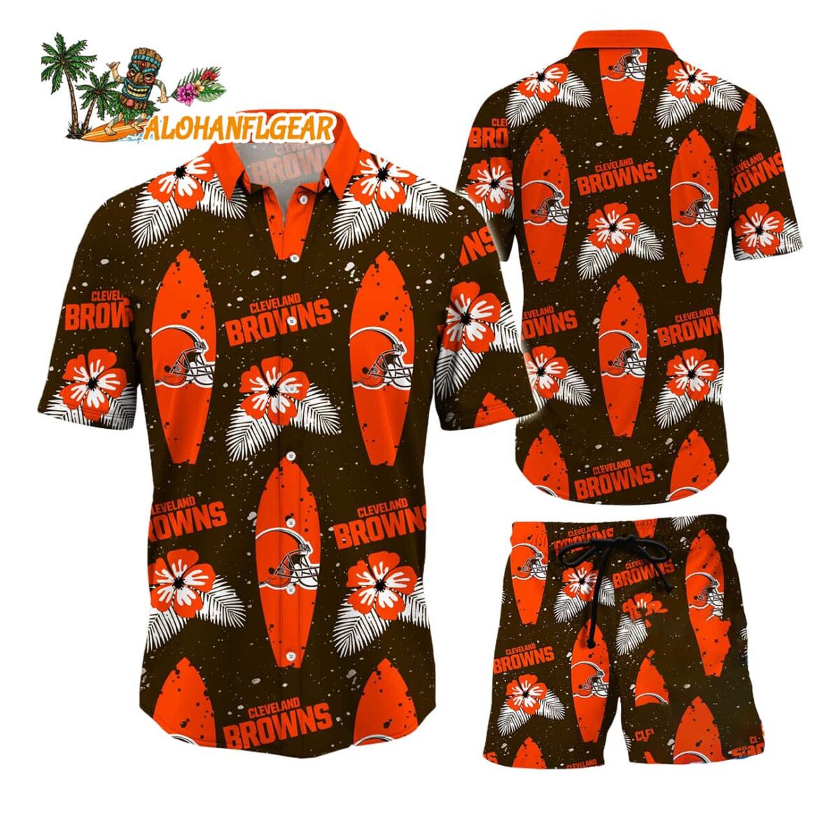 Cleveland Browns Flower Pattern Hawaiian Shirt And Shorts Football Summer Hawaiian Set 1