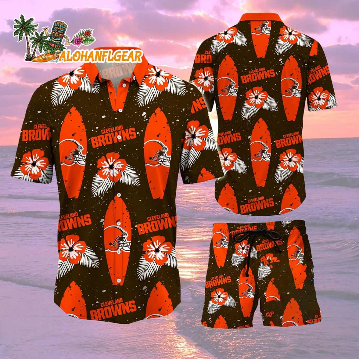 Cleveland Browns Flower Pattern Hawaiian Shirt And Shorts Football Summer Hawaiian Set 2