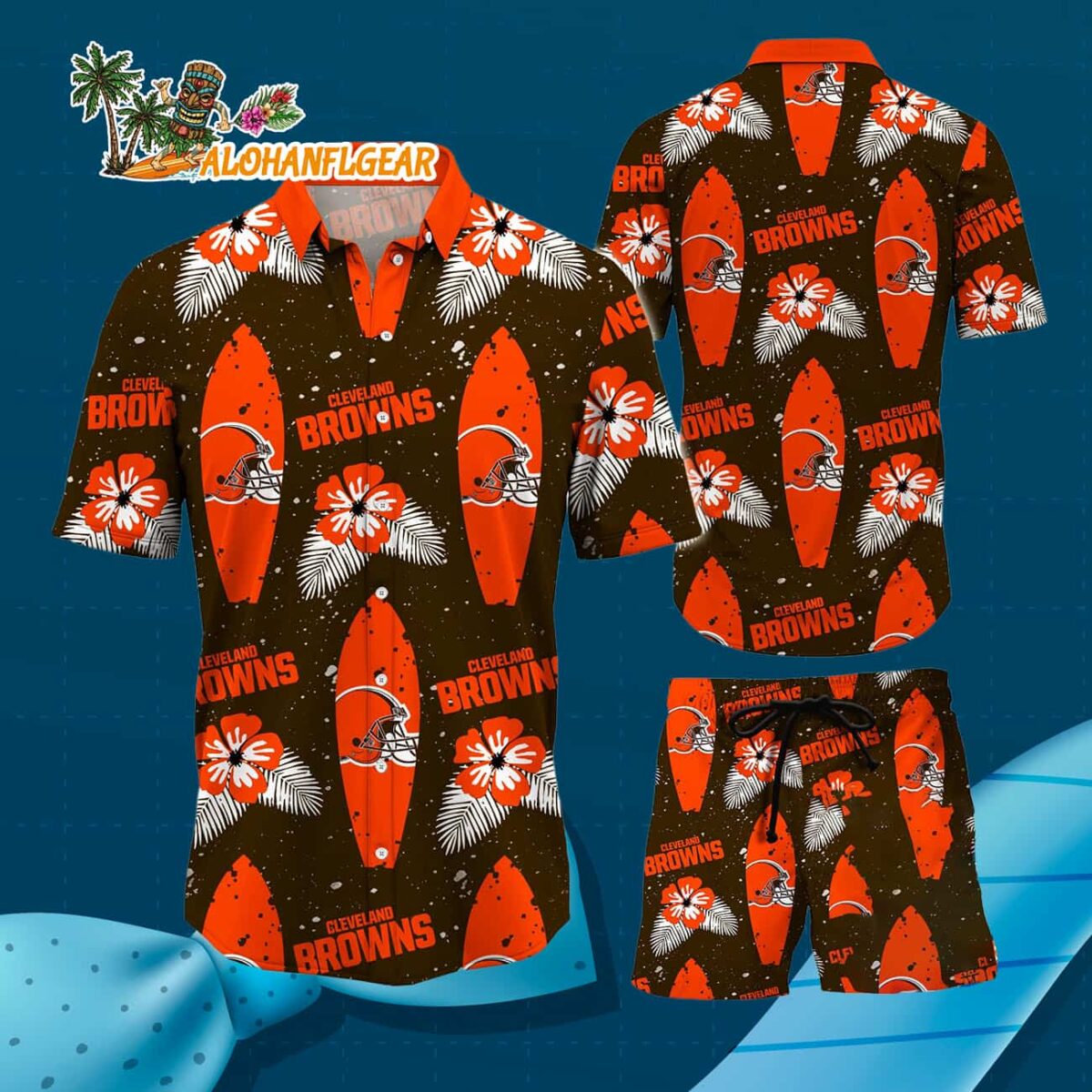 Cleveland Browns Flower Pattern Hawaiian Shirt And Shorts Football Summer Hawaiian Set 3