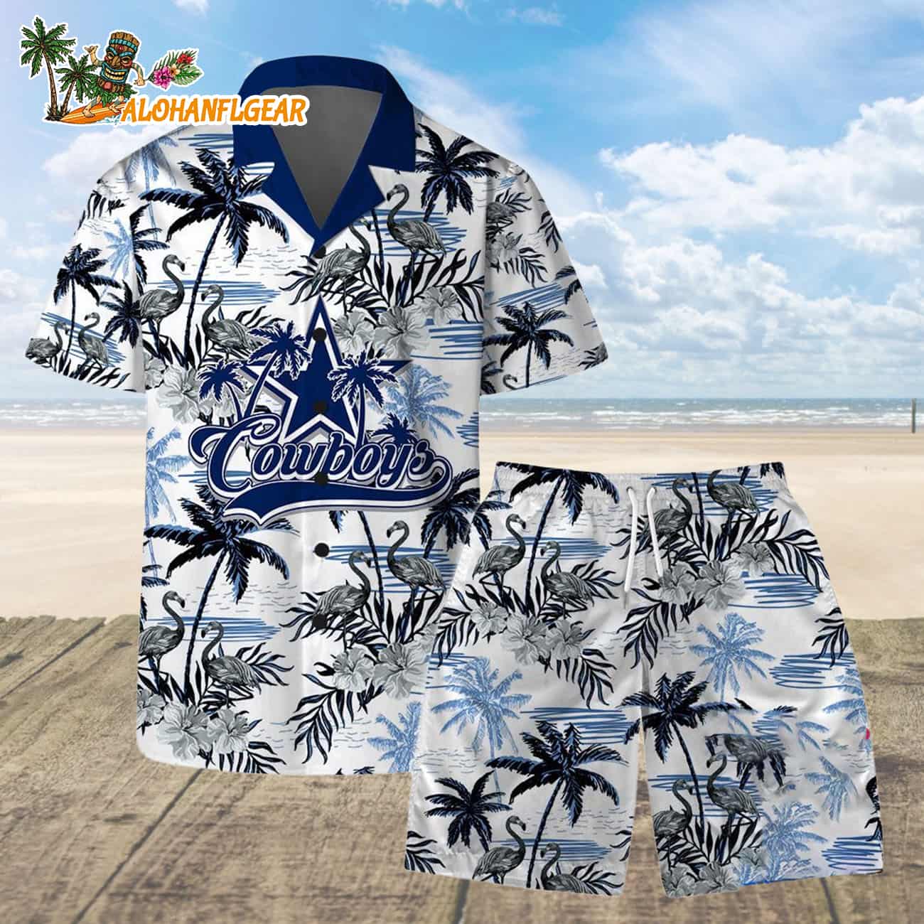 Dallas Cowboys Football Team Logo Pattern Flamingo Hibiscus Summer Hawaiian Shirt And Beach Short Dallas Cowboys Football Team Logo Pattern Flamingo Hibiscus Summer Hawaiian Shirt And Beach Short