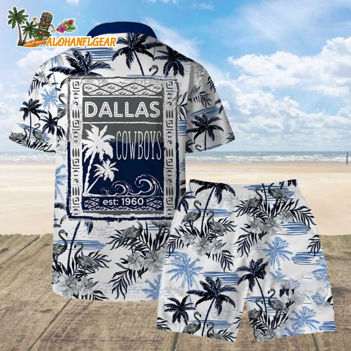 Dallas Cowboys Football Team Logo Pattern Flamingo Hibiscus Summer Hawaiian Shirt And Beach Short 2