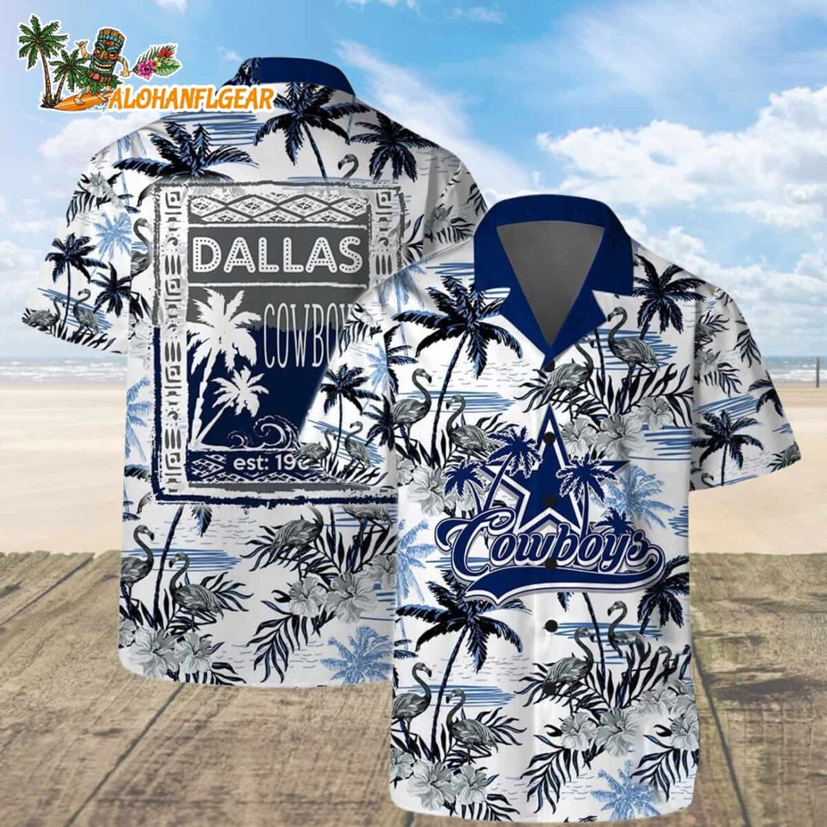 Dallas Cowboys Football Team Logo Pattern Flamingo Hibiscus Summer Hawaiian Shirt And Beach Short 3