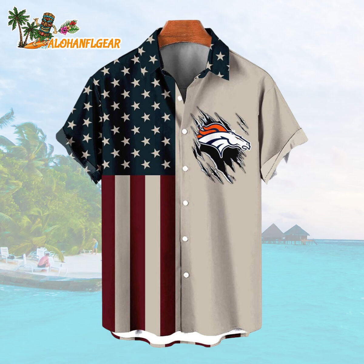 Denver Broncos American Flag Summer Button Hawaiian Shirt 1