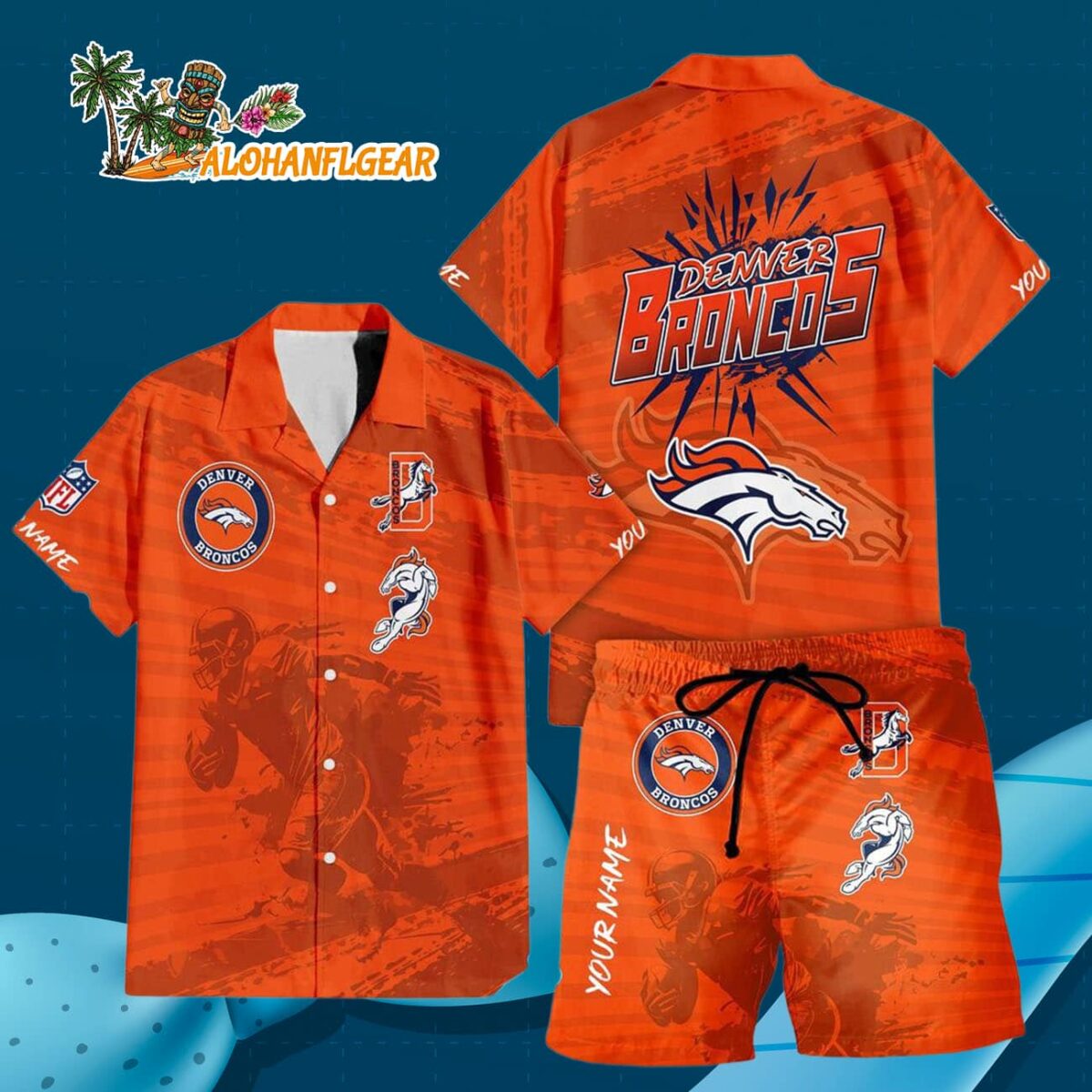 Denver Broncos Combo Hawaiian Shirt And Shorts Football Summer Beach Hawaiian Sets 3