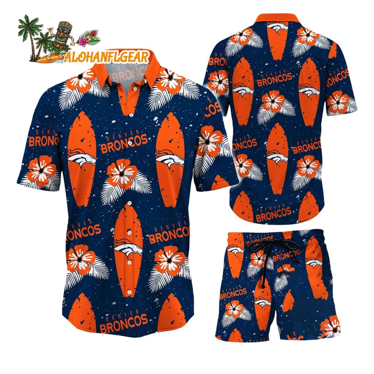 Denver Broncos Flower Pattern Hawaiian Shirt And Shorts Football Summer Hawaiian Set 1