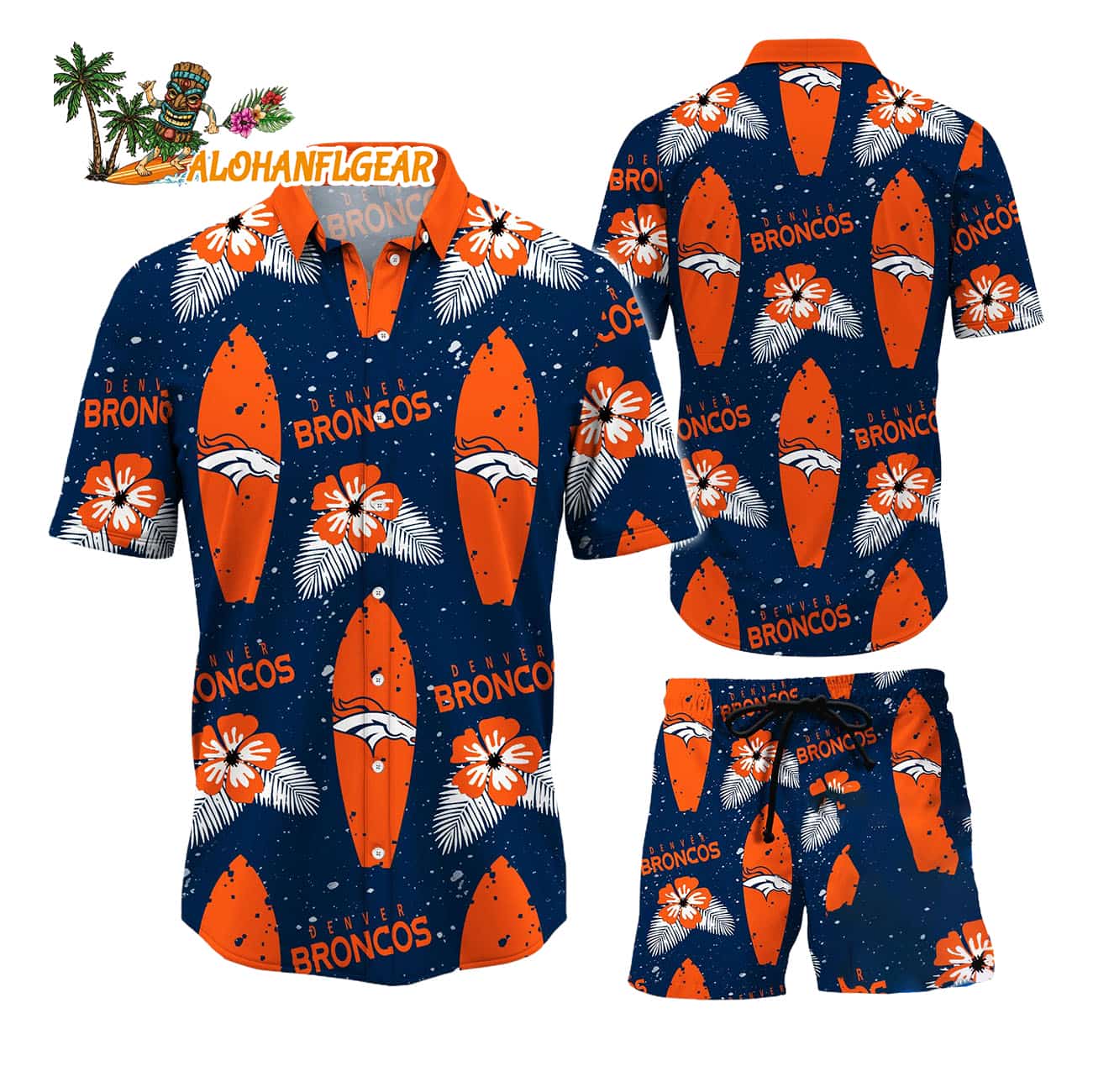 Denver Broncos Flower Pattern Hawaiian Shirt And Shorts Denver Broncos Flower Pattern Hawaiian Shirt And Shorts