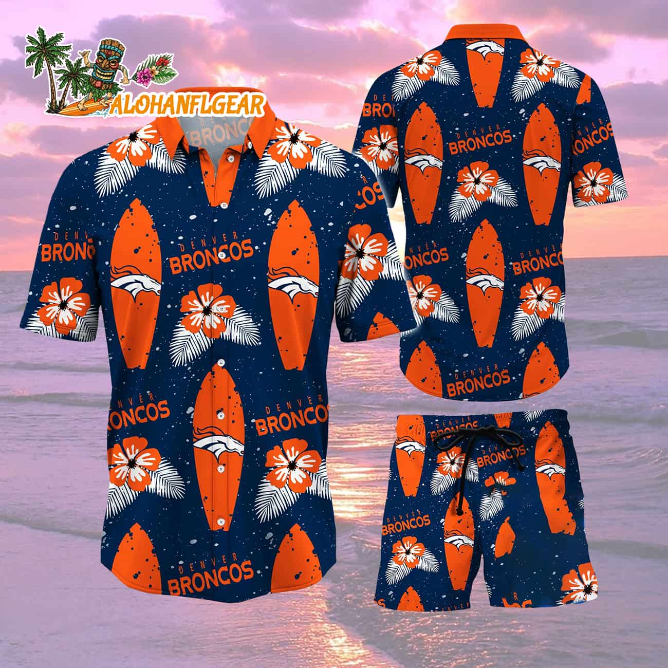 Denver Broncos Flower Pattern Hawaiian Shirt And Shorts Denver Broncos Flower Pattern Hawaiian Shirt And Shorts
