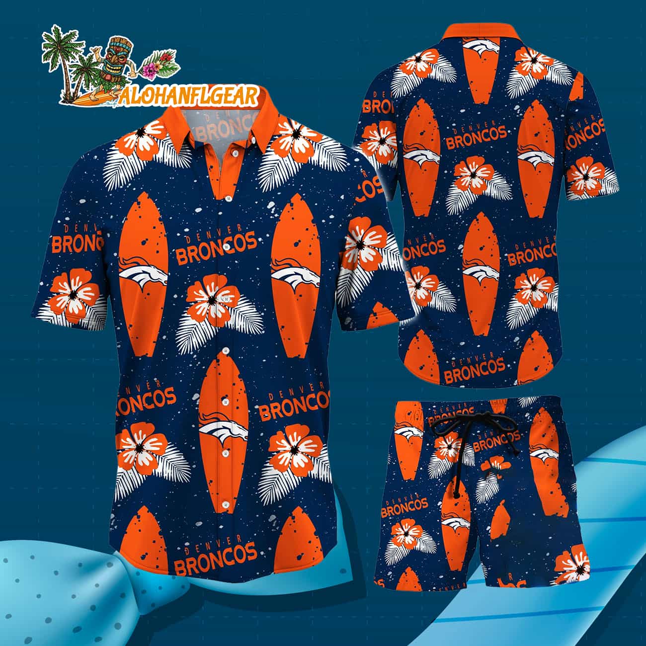 Denver Broncos Flower Pattern Hawaiian Shirt And Shorts Denver Broncos Flower Pattern Hawaiian Shirt And Shorts