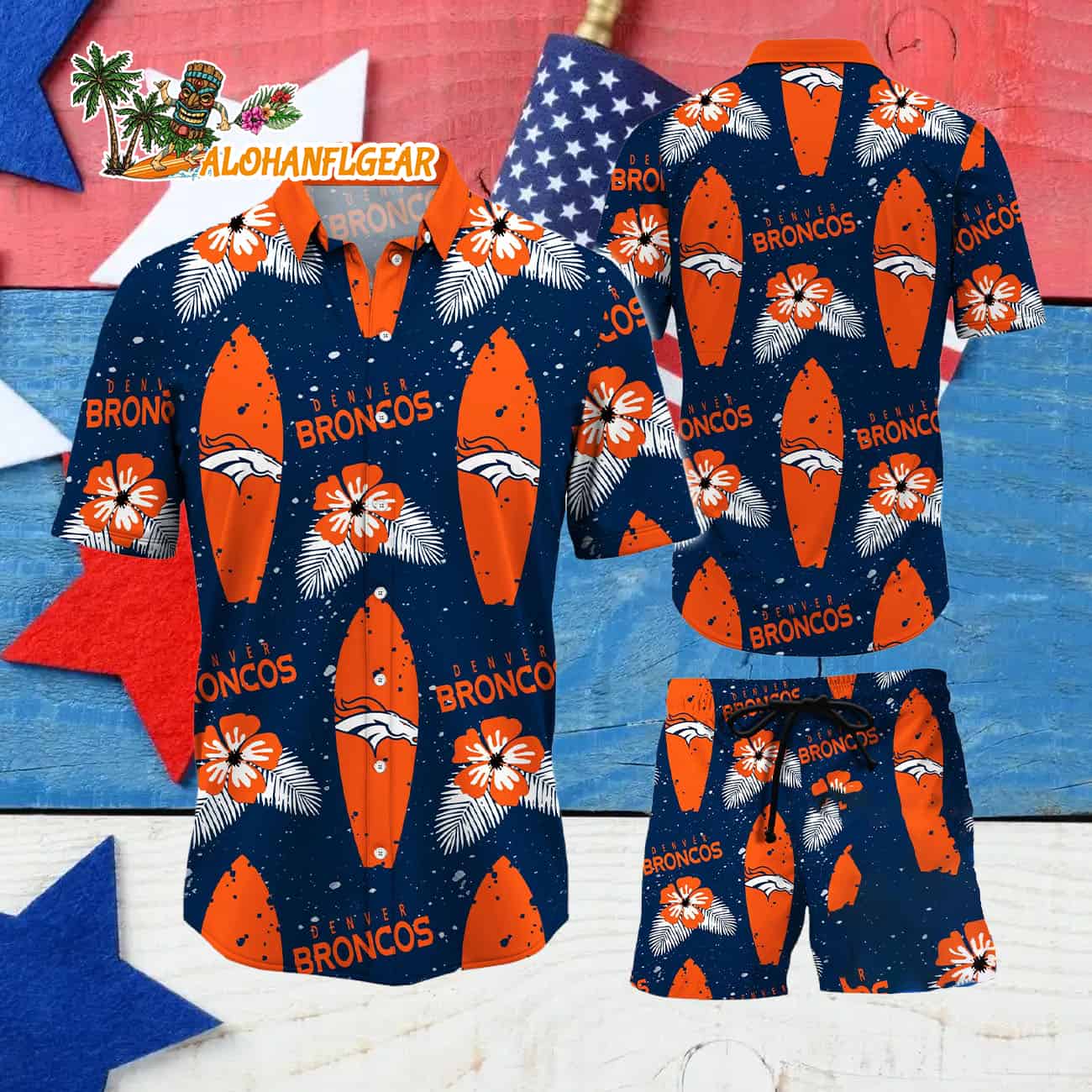 Denver Broncos Flower Pattern Hawaiian Shirt And Shorts Denver Broncos Flower Pattern Hawaiian Shirt And Shorts