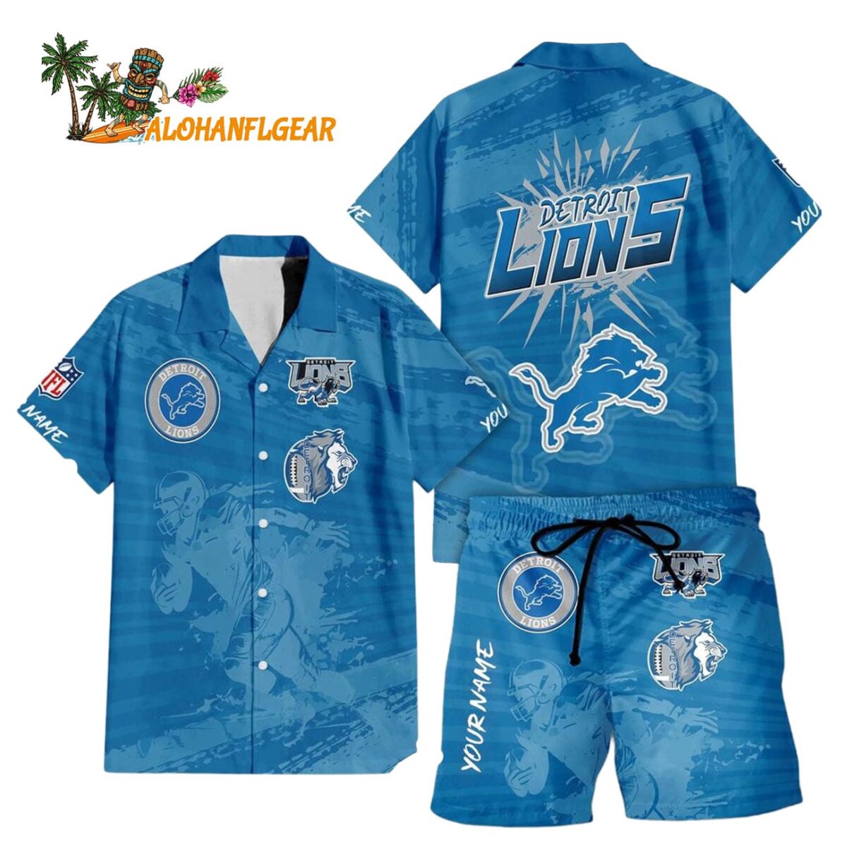 Detroit Lions Combo Hawaiian Shirt And Shorts Football Summer Beach Hawaiian Sets 1