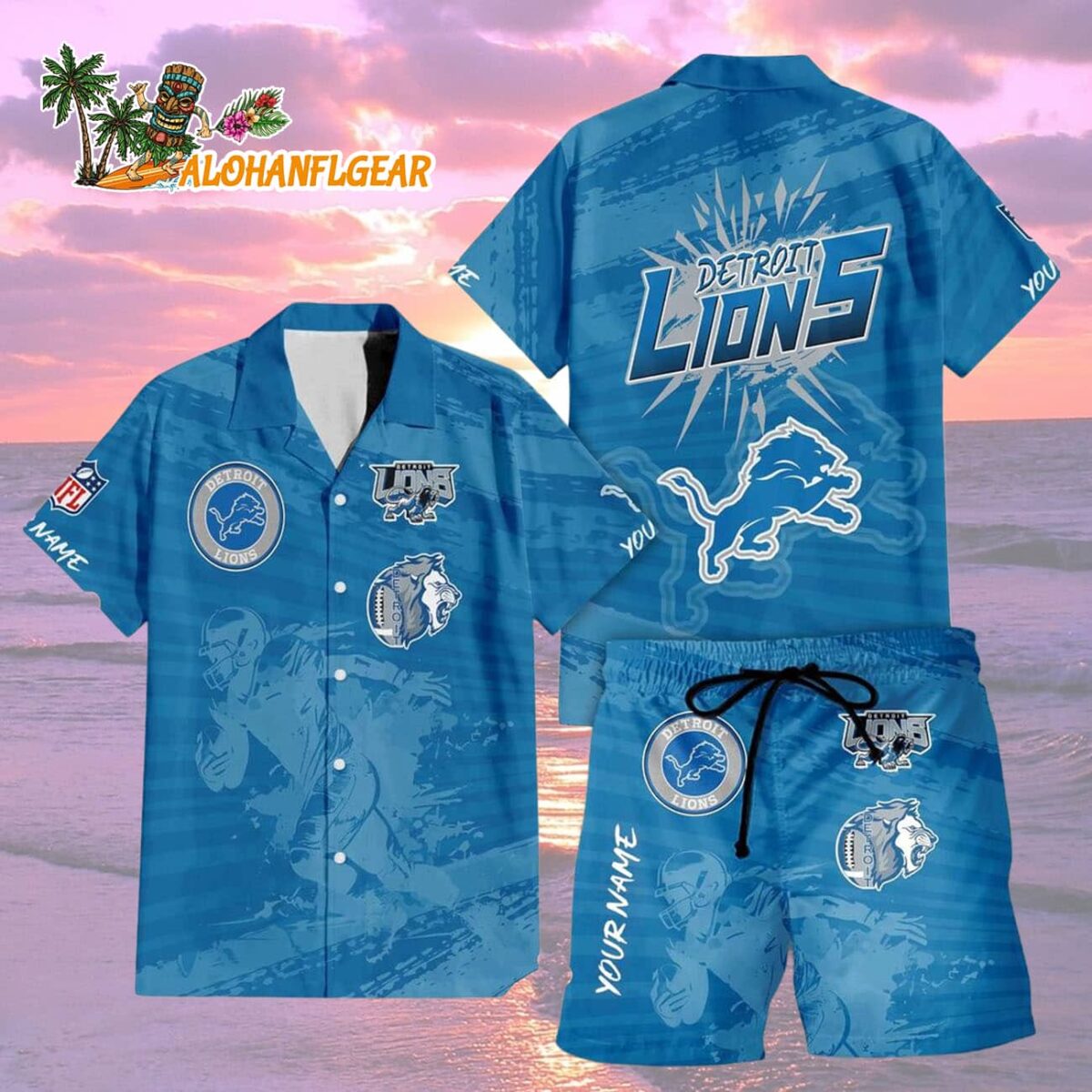 Detroit Lions Combo Hawaiian Shirt And Shorts Football Summer Beach Hawaiian Sets 2