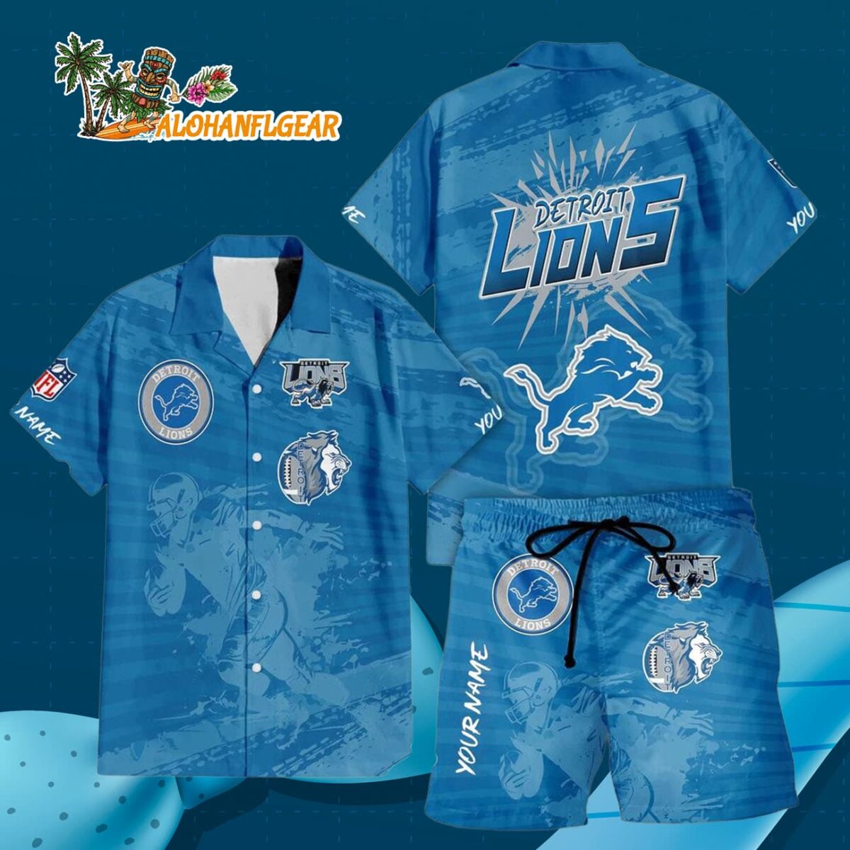 Detroit Lions Combo Hawaiian Shirt And Shorts Football Summer Beach Hawaiian Sets 3