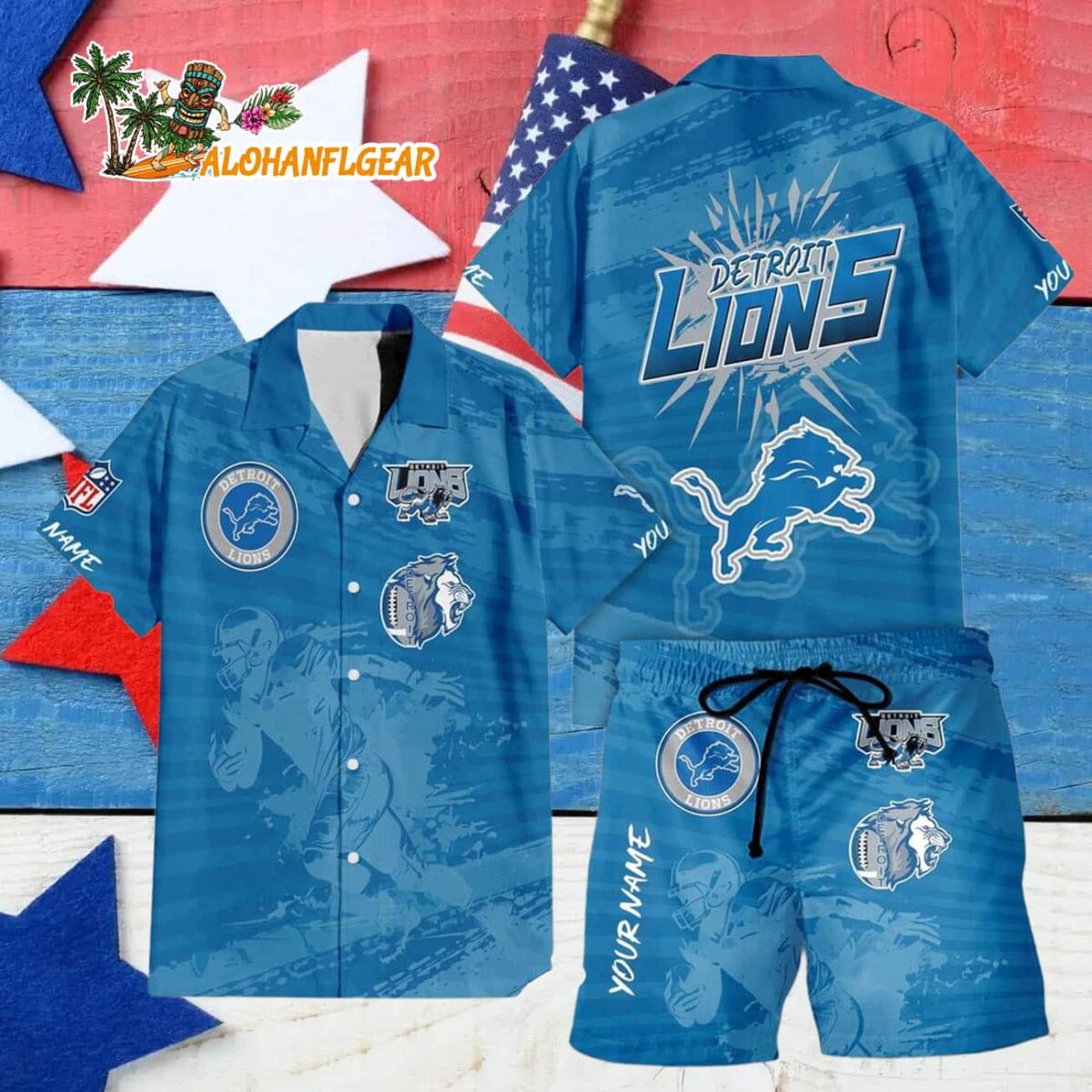 Detroit Lions Combo Hawaiian Shirt And Shorts Football Summer Beach Hawaiian Sets 4