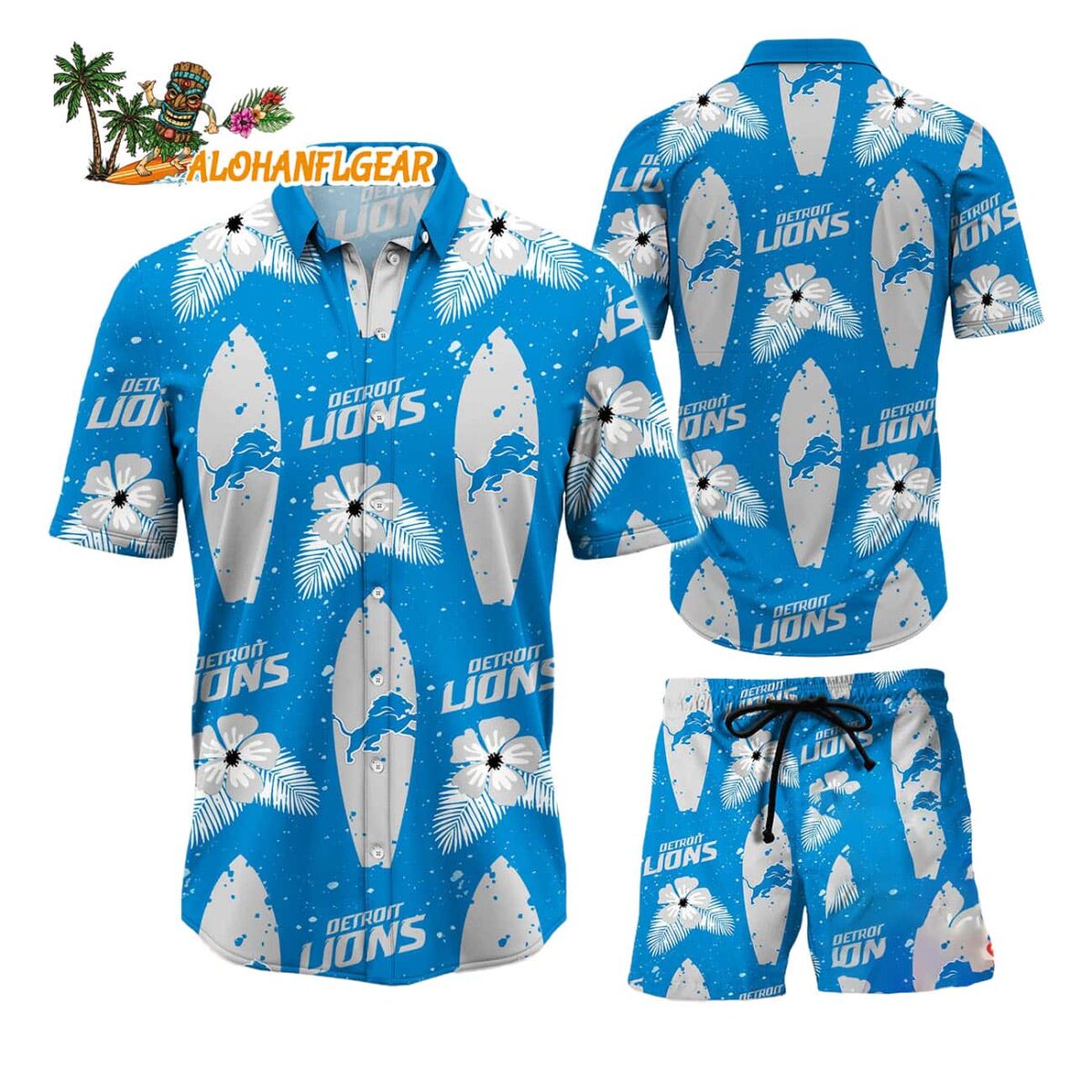 Detroit Lions Flower Pattern Hawaiian Shirt And Shorts Football Summer Hawaiian Set 1